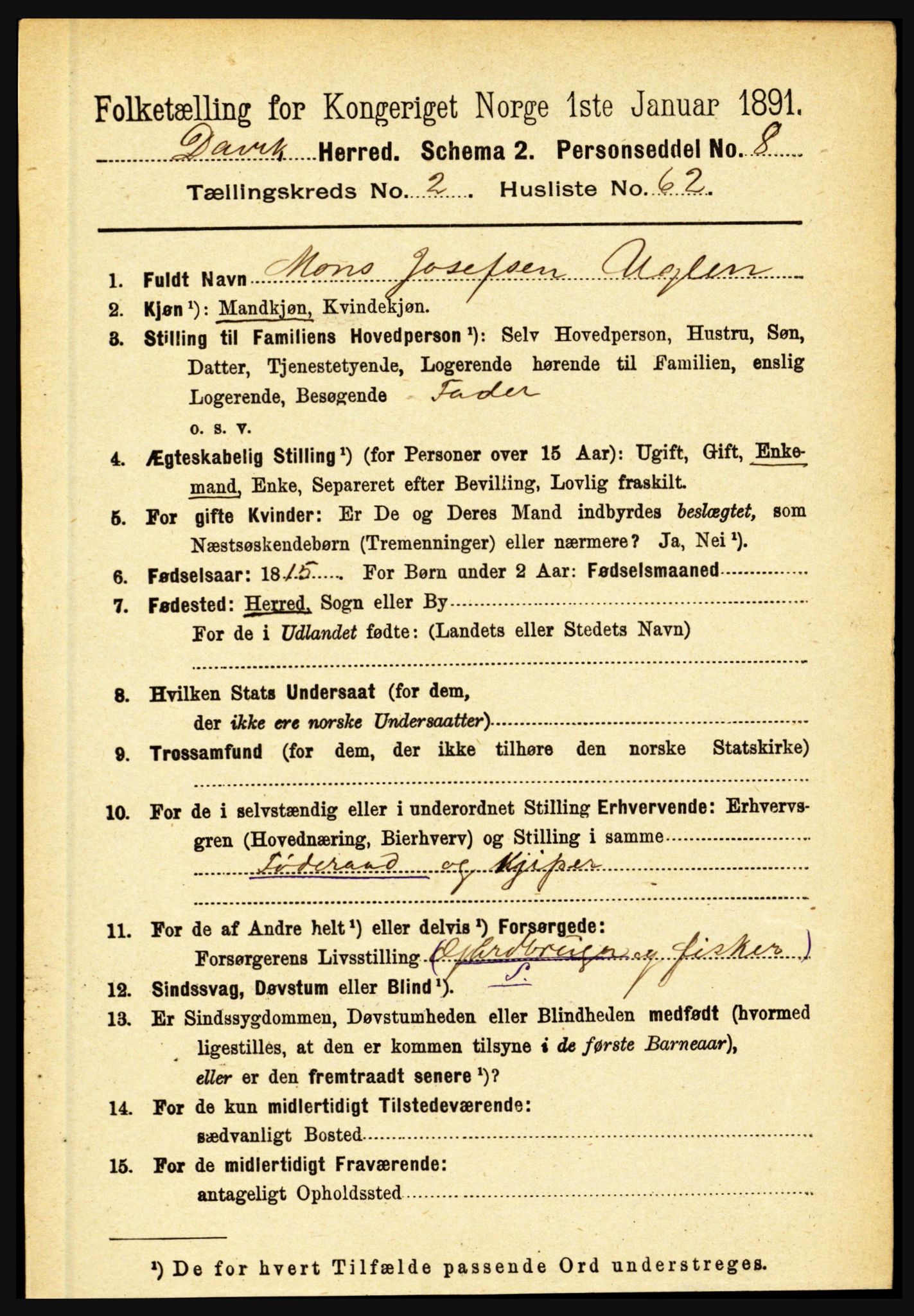 RA, 1891 census for 1442 Davik, 1891, p. 927