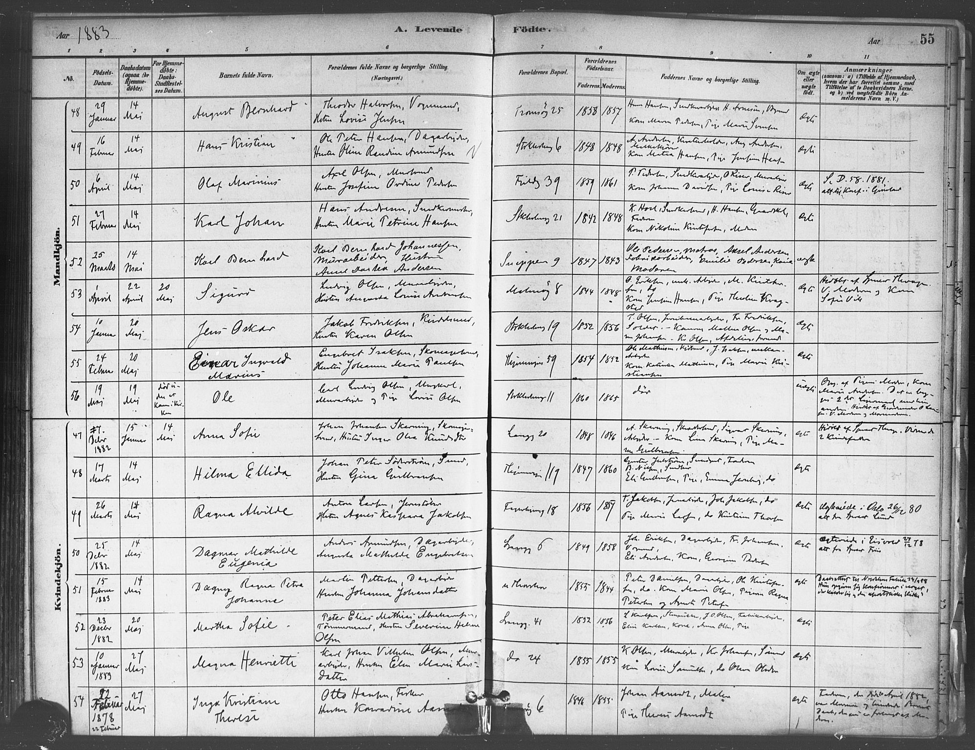 Petrus prestekontor Kirkebøker, SAO/A-10872/F/Fa/L0001: Parish register (official) no. 1, 1880-1887, p. 55