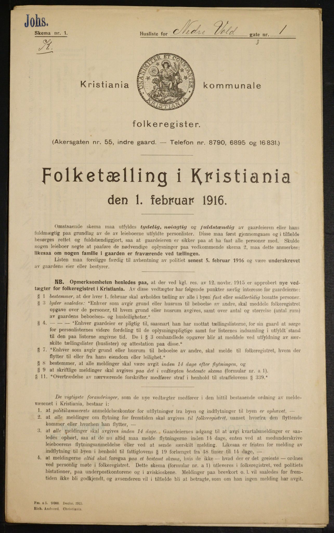 OBA, Municipal Census 1916 for Kristiania, 1916, p. 71279