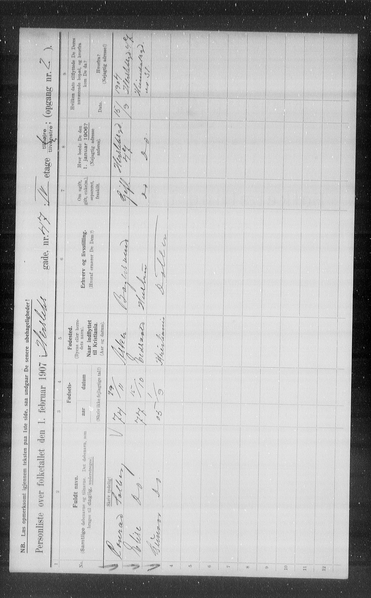 OBA, Municipal Census 1907 for Kristiania, 1907, p. 20487