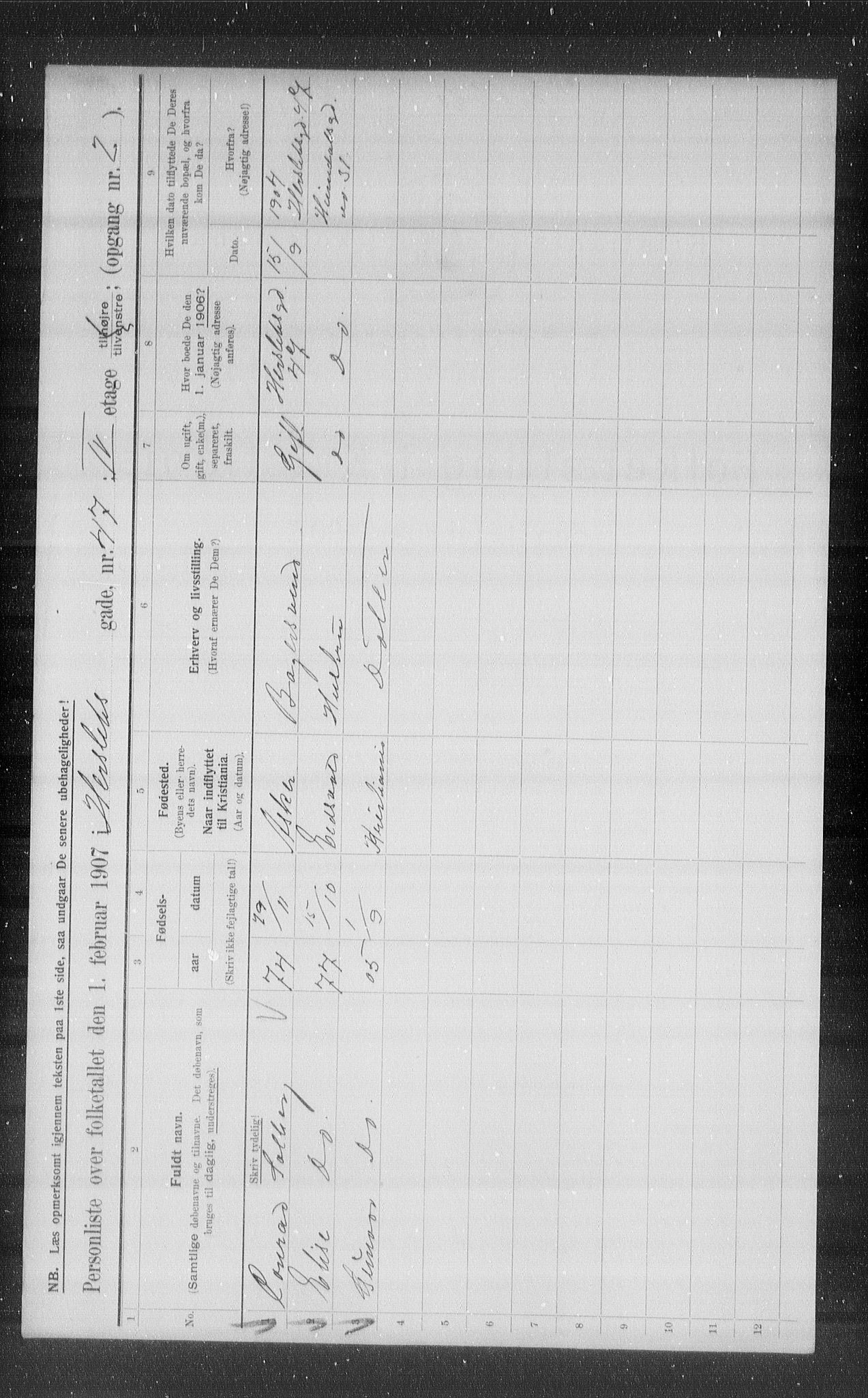 OBA, Municipal Census 1907 for Kristiania, 1907, p. 20487