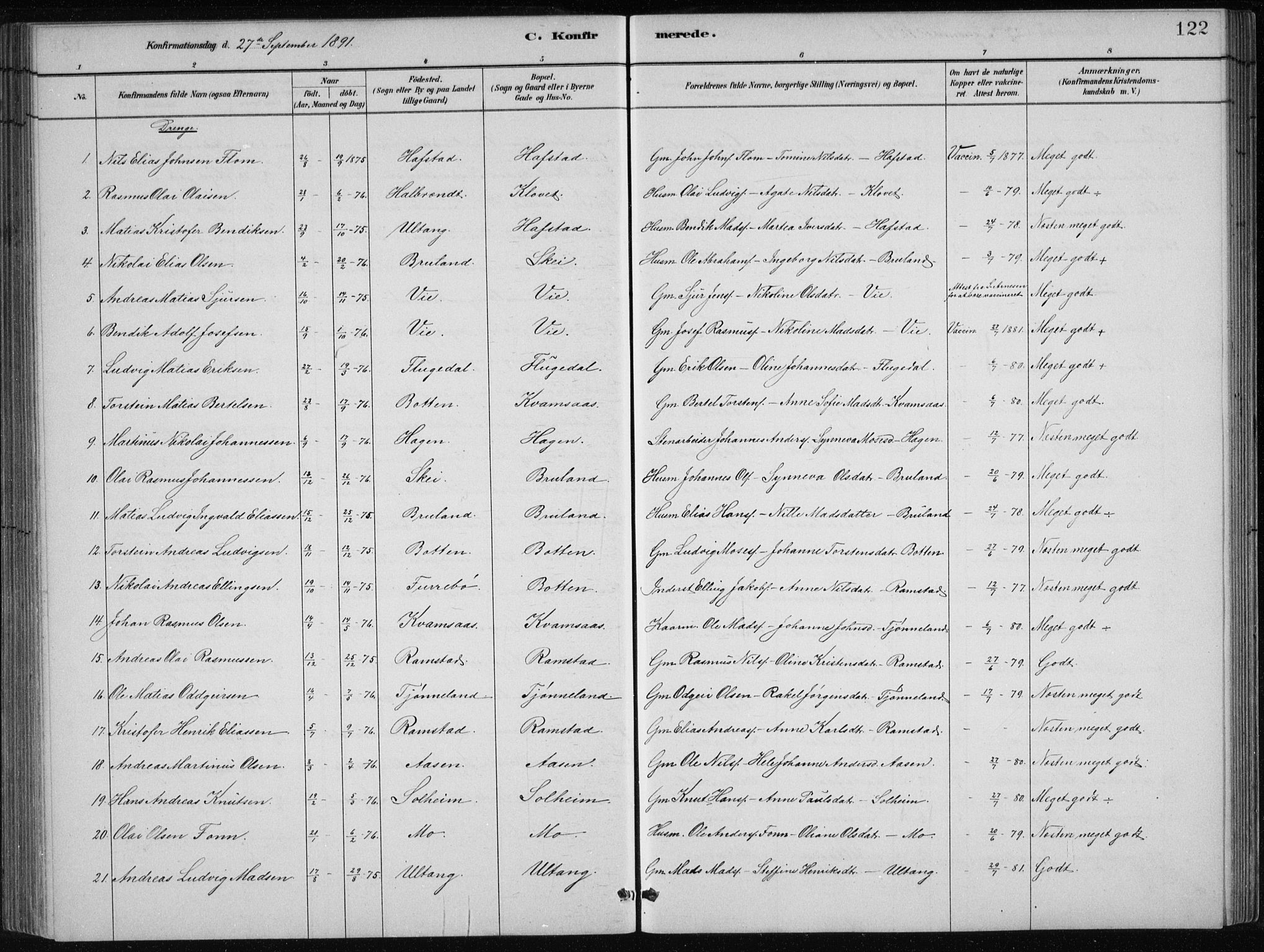 Førde sokneprestembete, AV/SAB-A-79901/H/Hab/Haba/L0002: Parish register (copy) no. A 2, 1881-1898, p. 122