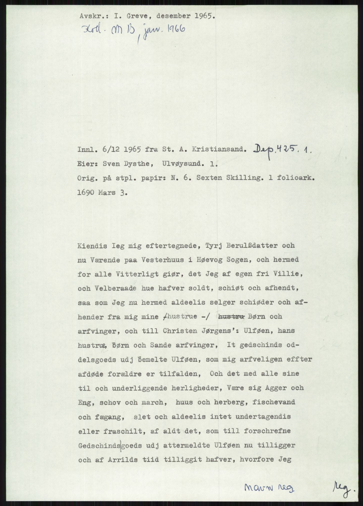 Samlinger til kildeutgivelse, Diplomavskriftsamlingen, AV/RA-EA-4053/H/Ha, p. 1703