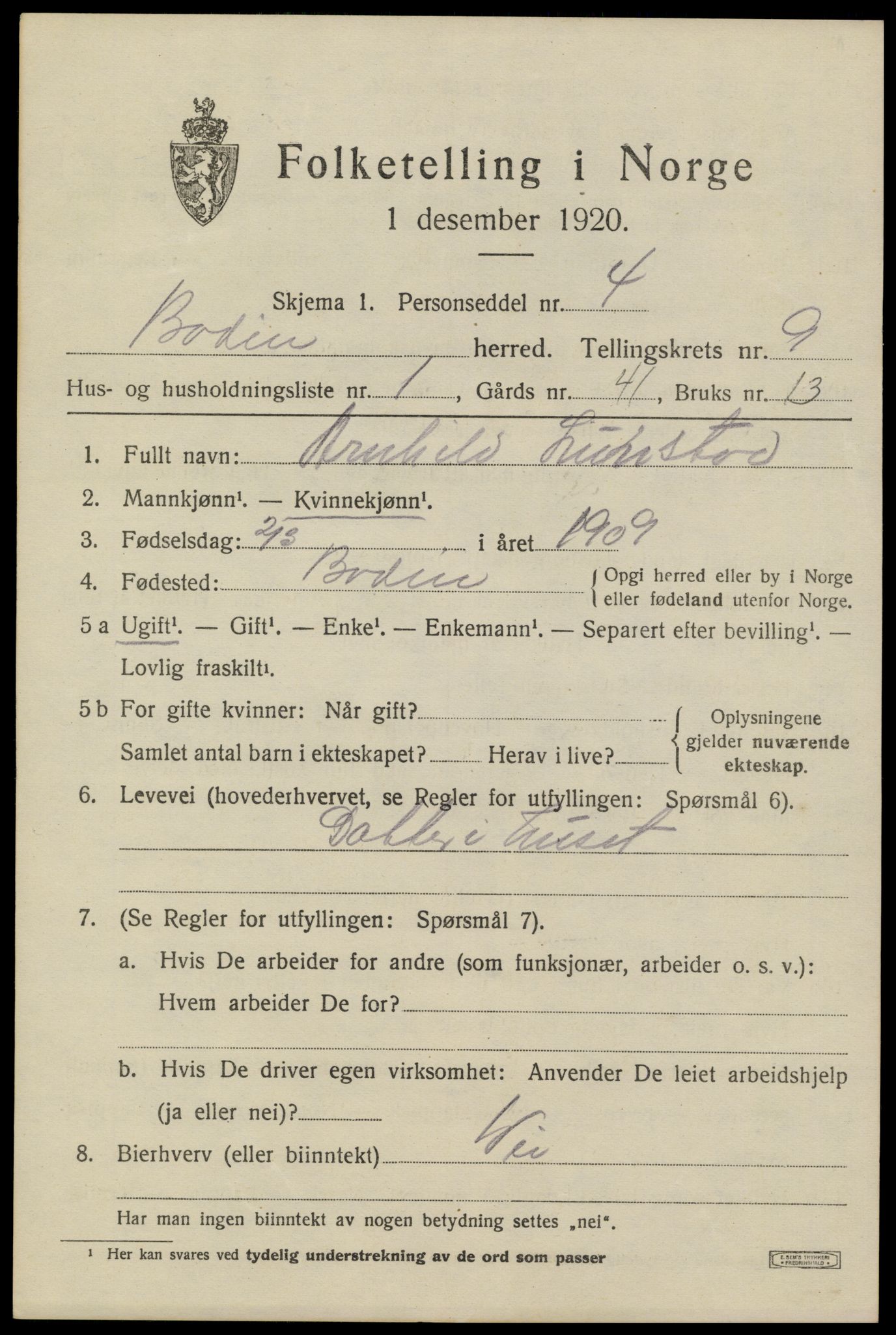 SAT, 1920 census for Bodin, 1920, p. 6882