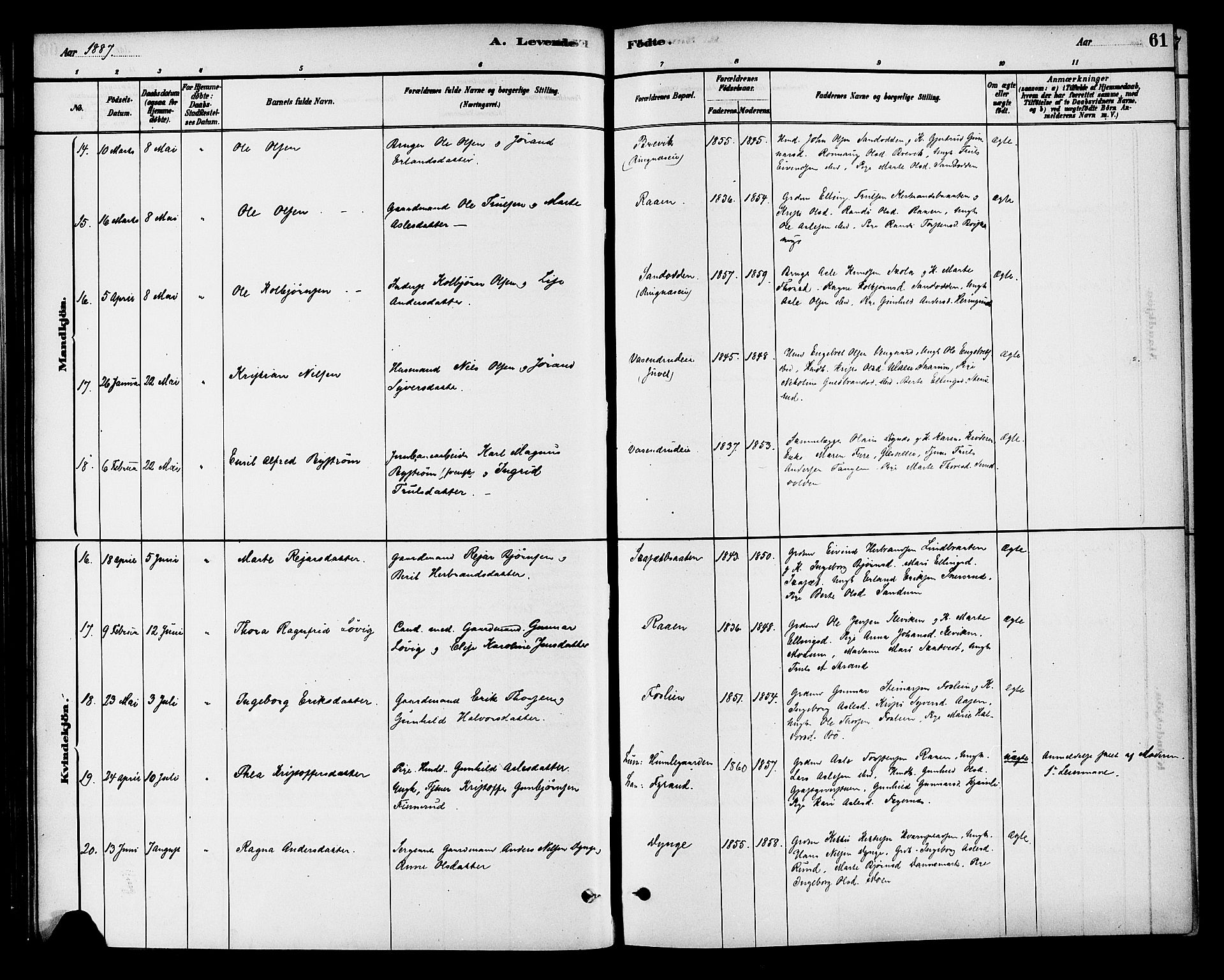 Krødsherad kirkebøker, AV/SAKO-A-19/G/Ga/L0001: Parish register (copy) no. 1, 1879-1893, p. 61