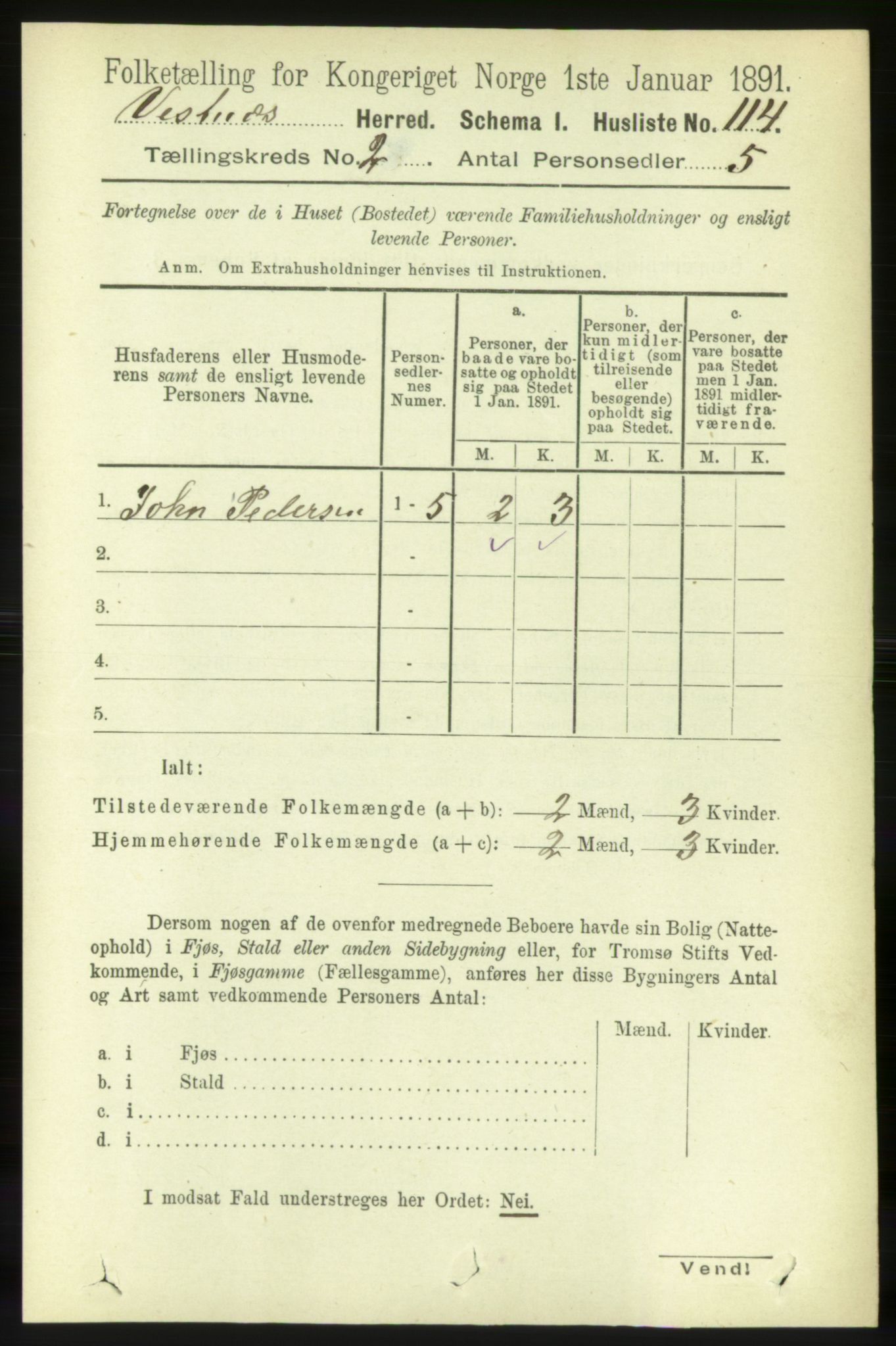 RA, 1891 census for 1535 Vestnes, 1891, p. 427