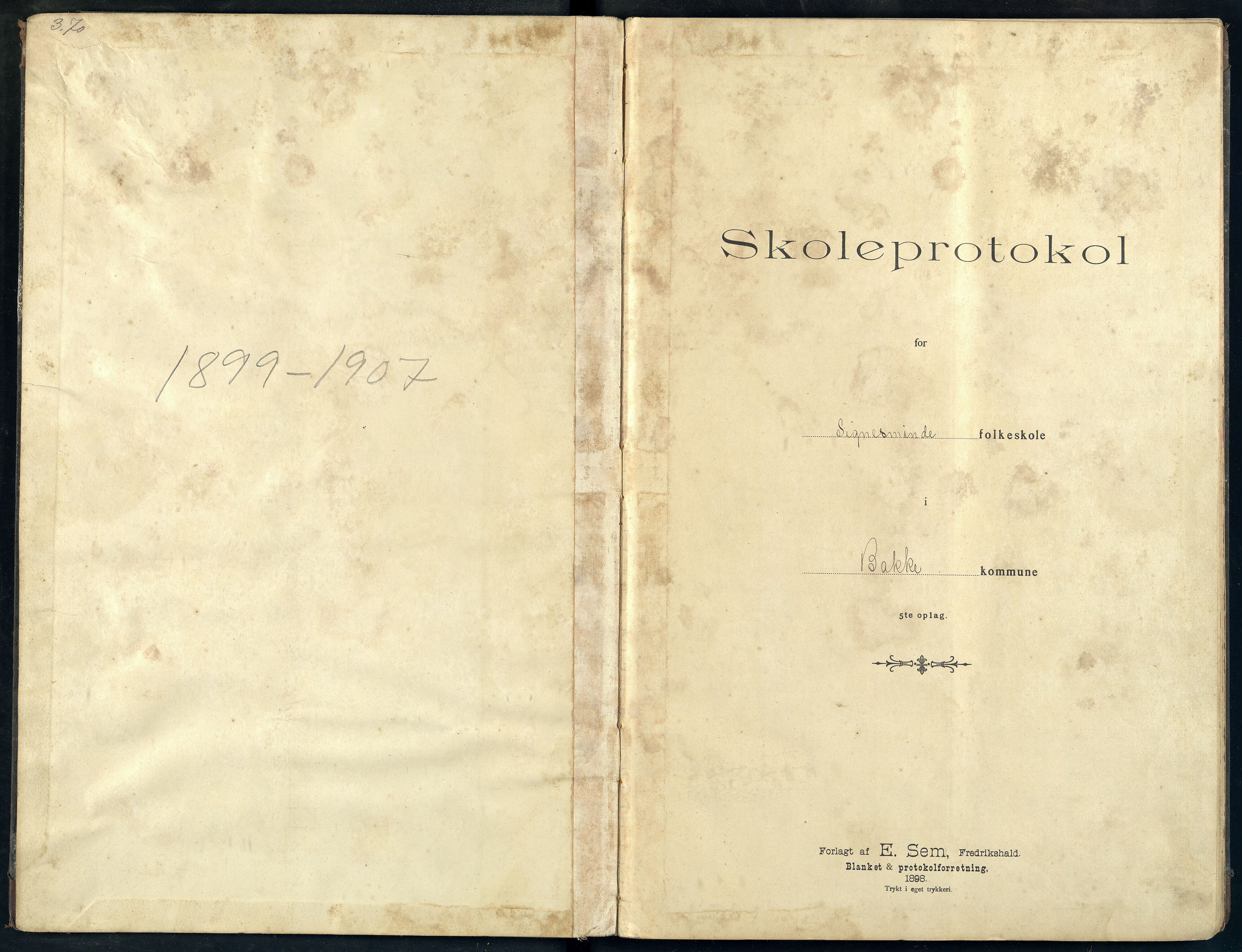 Bakke kommune - Signesminde Skole, ARKSOR/1004BA553/H/L0001: Skoleprotokoll, 1899-1908