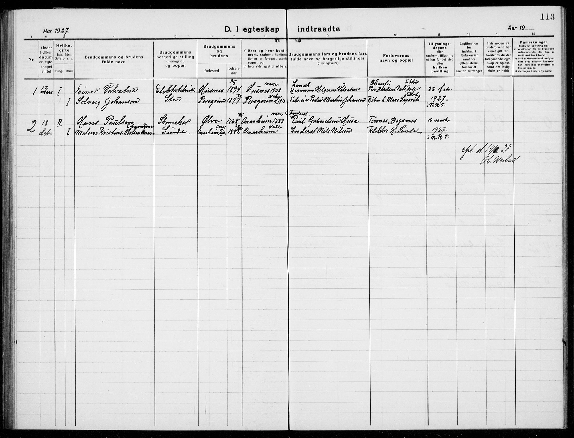 Husnes Sokneprestembete, AV/SAB-A-75901/H/Hab: Parish register (copy) no. A  3, 1915-1936, p. 113