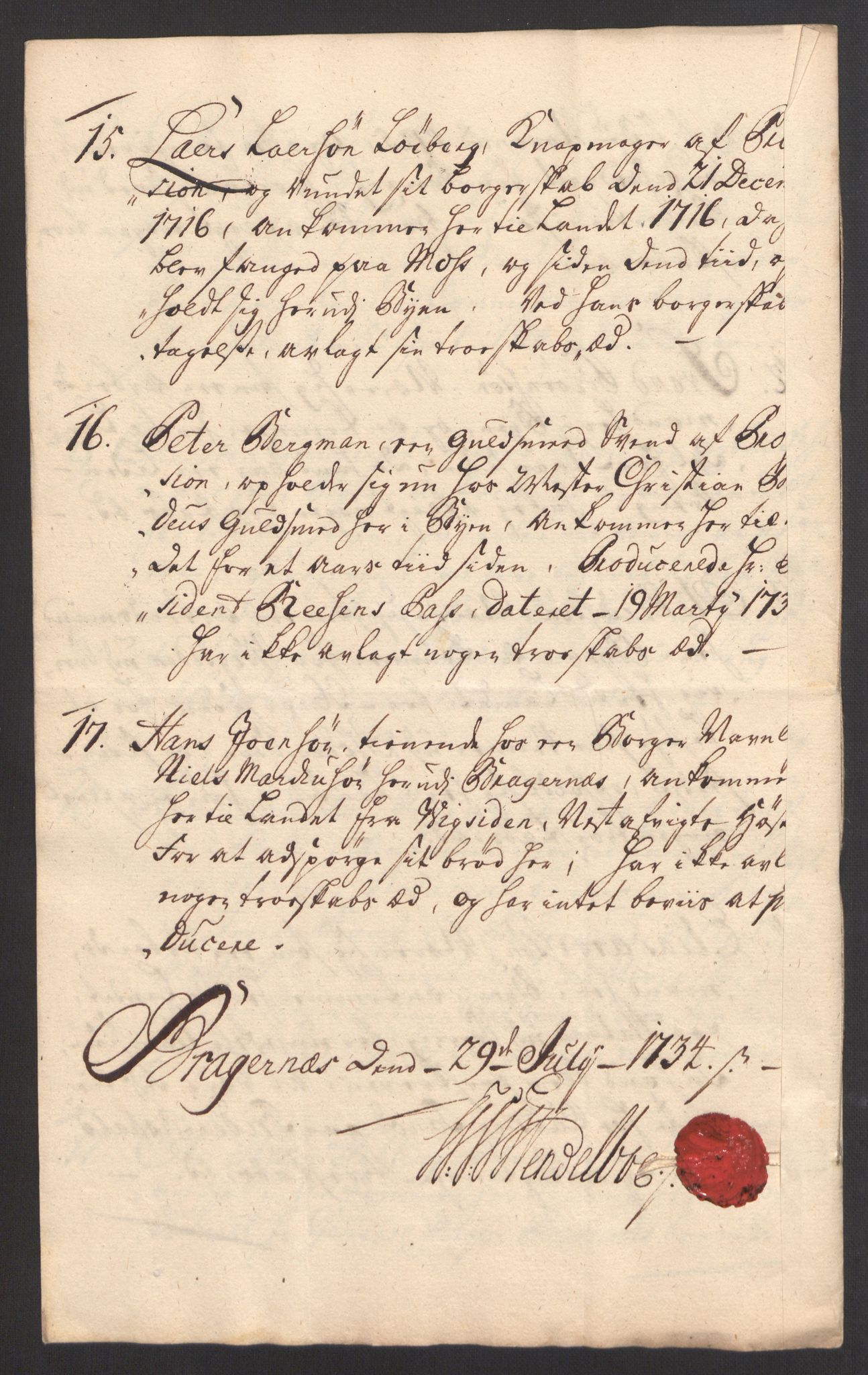 Kristiania stiftamt, SAO/A-10386/G/Gc/L0002: Utlendinger i Akershus stift, 1734-1735, p. 42