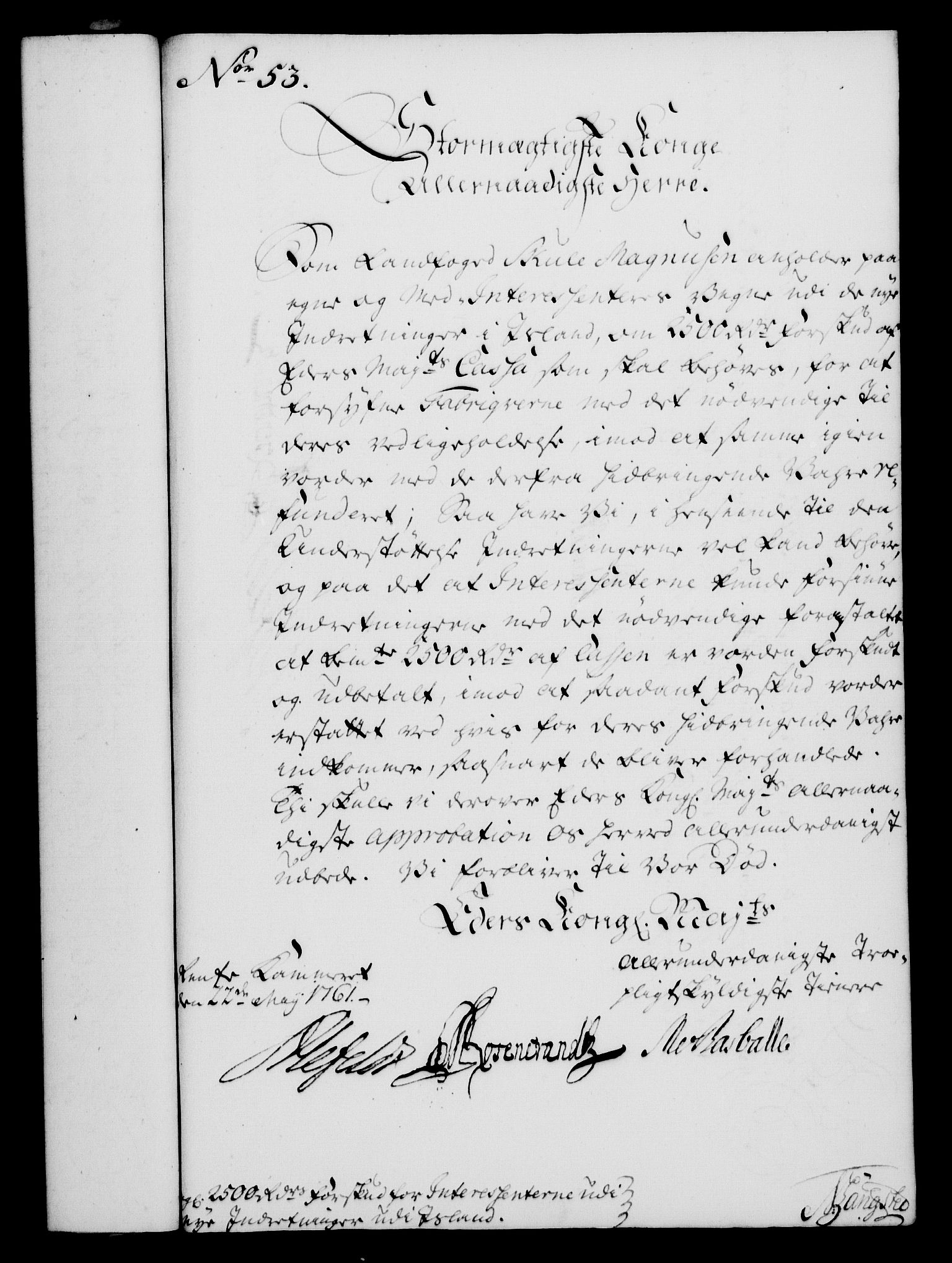 Rentekammeret, Kammerkanselliet, AV/RA-EA-3111/G/Gf/Gfa/L0043: Norsk relasjons- og resolusjonsprotokoll (merket RK 52.43), 1761, p. 216