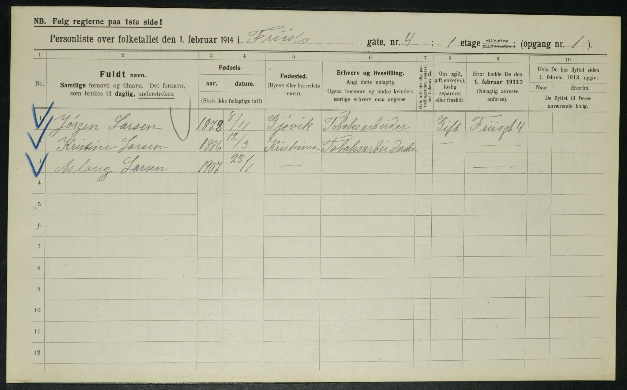 OBA, Municipal Census 1914 for Kristiania, 1914, p. 27112