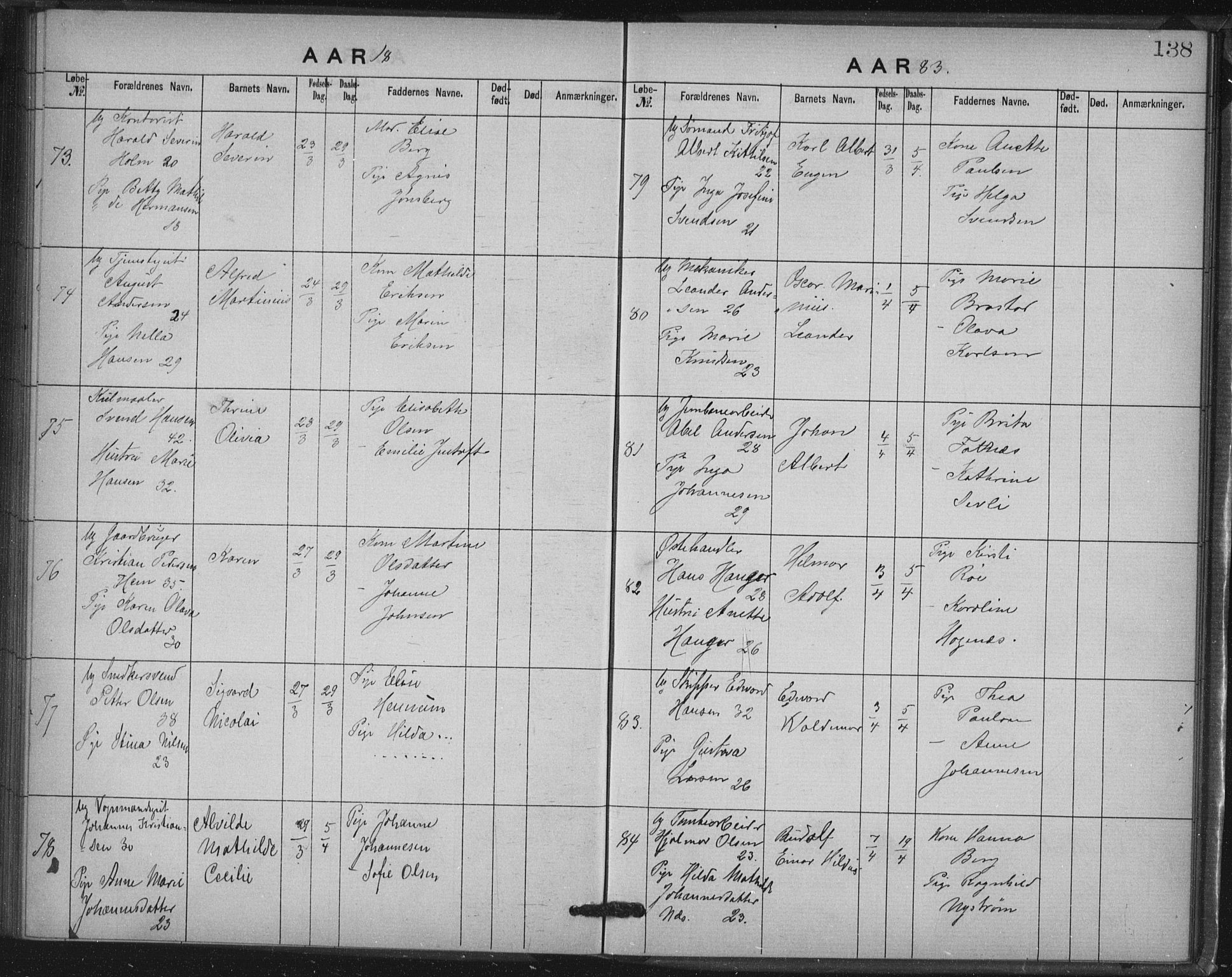 Rikshospitalet prestekontor Kirkebøker, SAO/A-10309b/K/L0003/0001: Baptism register no. 3.1, 1877-1884, p. 138