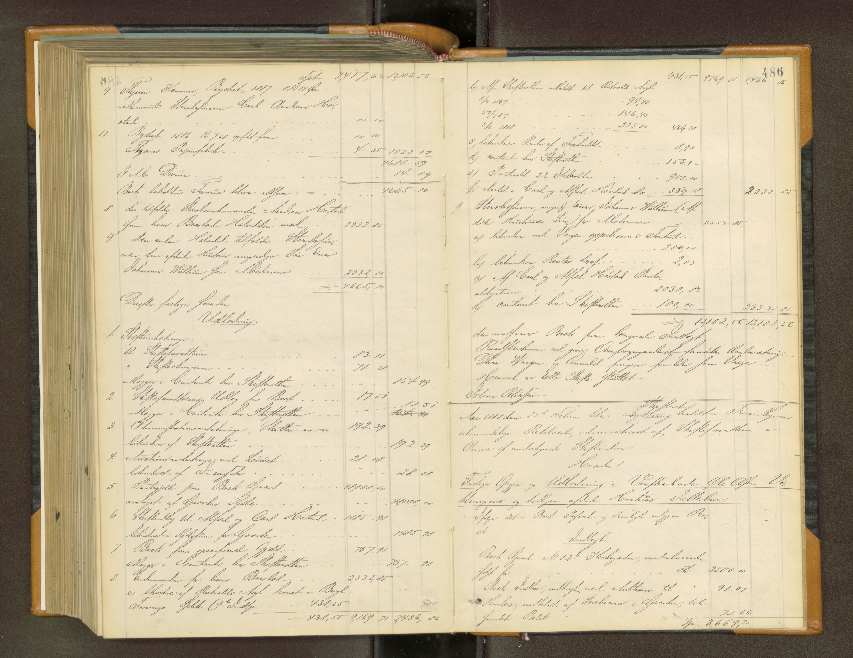 Trondheim byfogd, AV/SAT-A-0003/1/3/3A/L0034: Skifteutlodningsprotokoll - 2/8-26/12. (m/ register) U, 1884-1888, p. 486