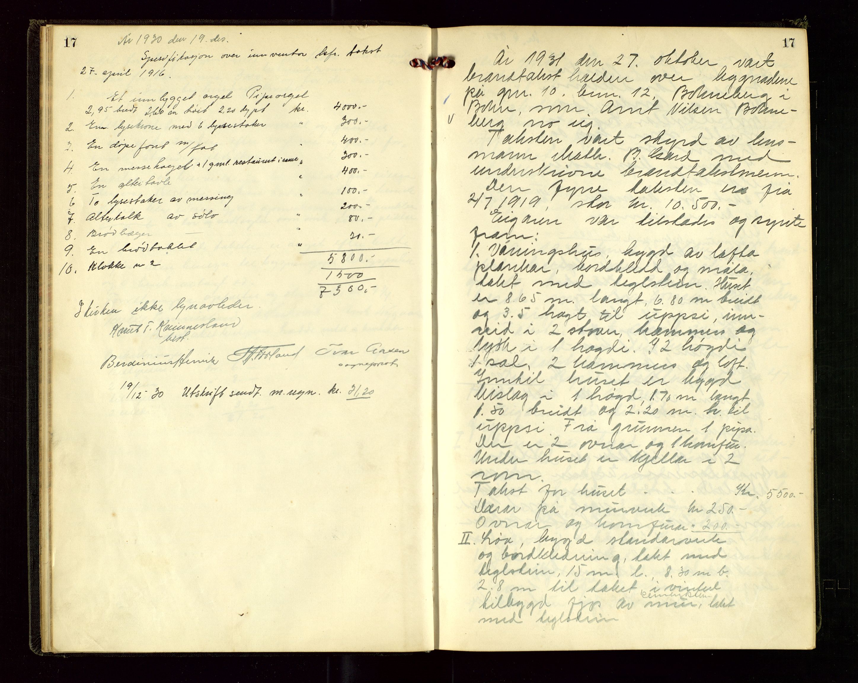 Tysvær lensmannskontor, AV/SAST-A-100192/Goa/L0002: "Brandtakstprotokol for lensmanden i Tysvær", 1916-1952, p. 17