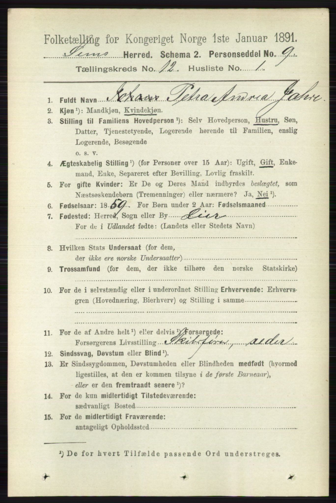 RA, 1891 census for 0721 Sem, 1891, p. 5764