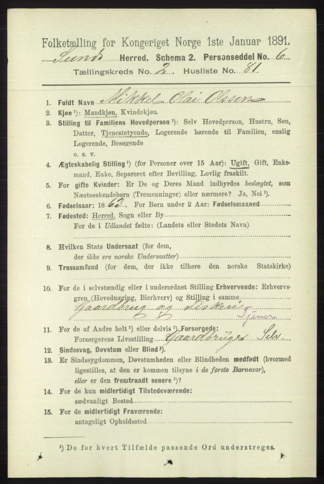 RA, 1891 census for 1245 Sund, 1891, p. 1114