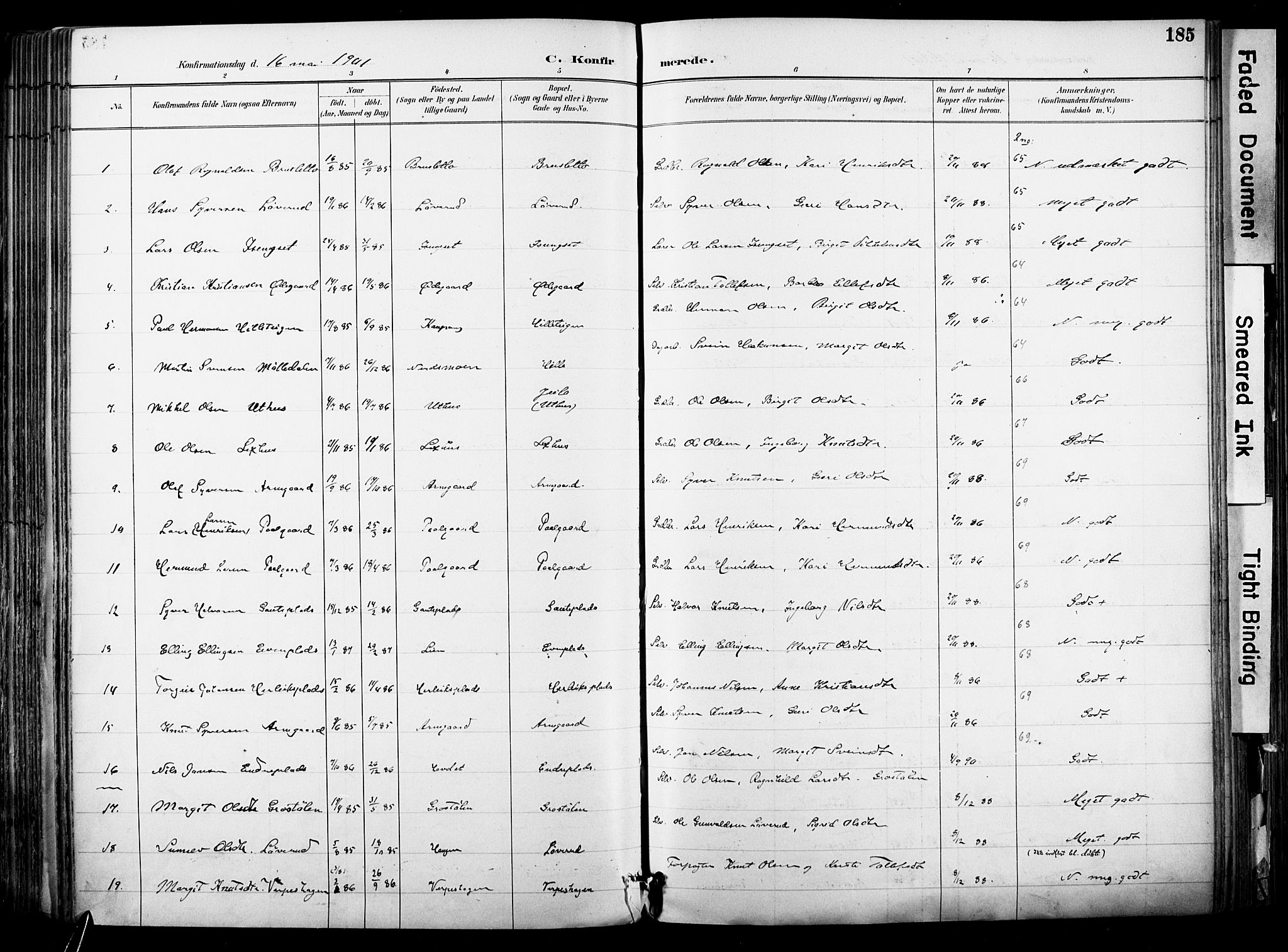 Hol kirkebøker, AV/SAKO-A-227/F/Fa/L0003: Parish register (official) no. I 3, 1887-1918, p. 185