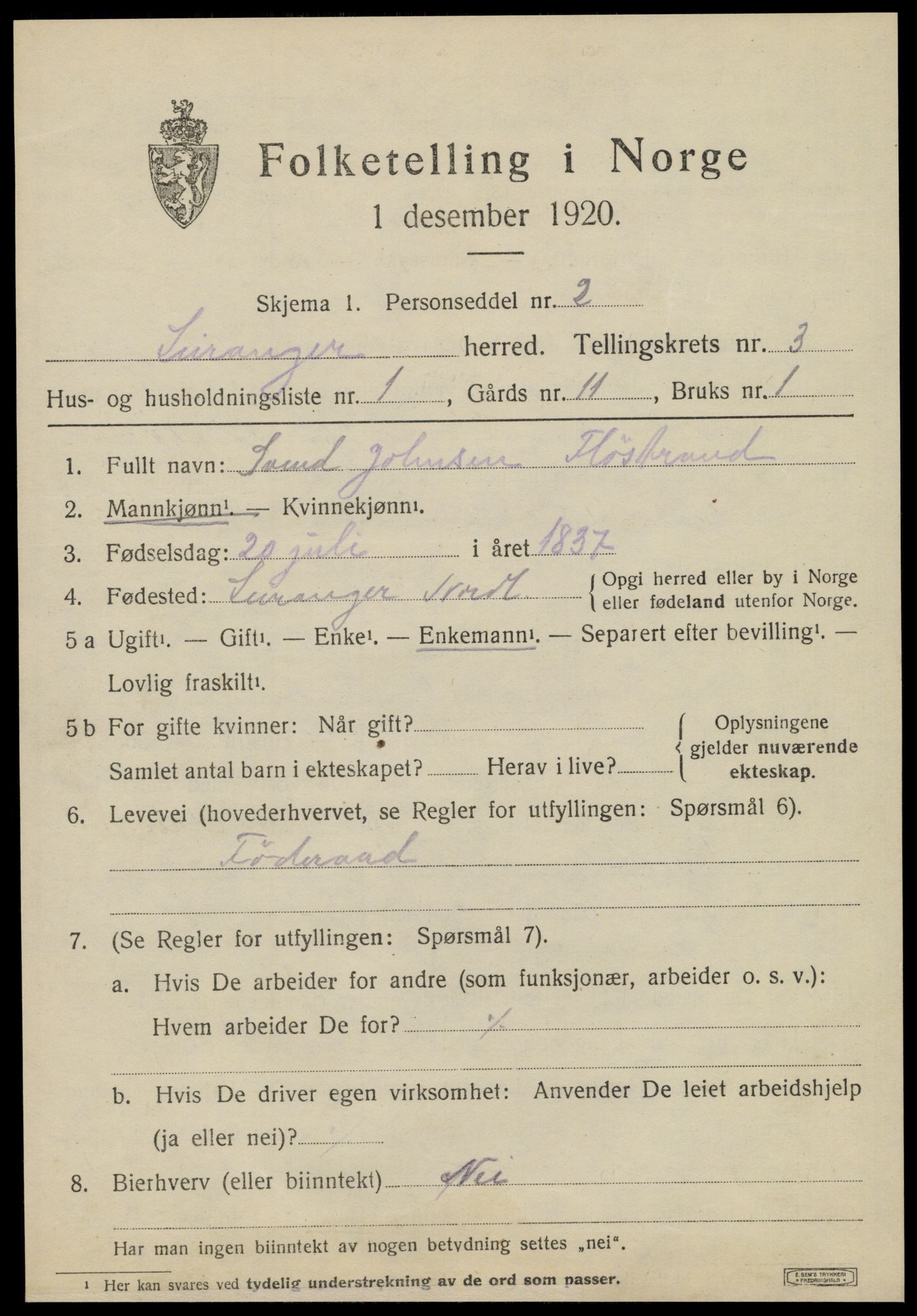 SAT, 1920 census for Leiranger, 1920, p. 1321