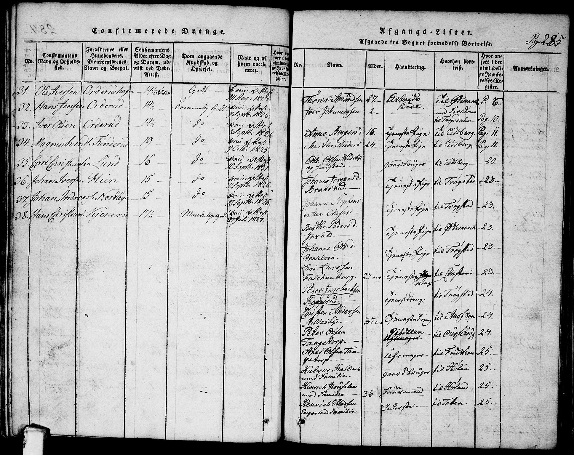 Rødenes prestekontor Kirkebøker, SAO/A-2005/G/Ga/L0001: Parish register (copy) no.  I 1, 1814-1841, p. 285