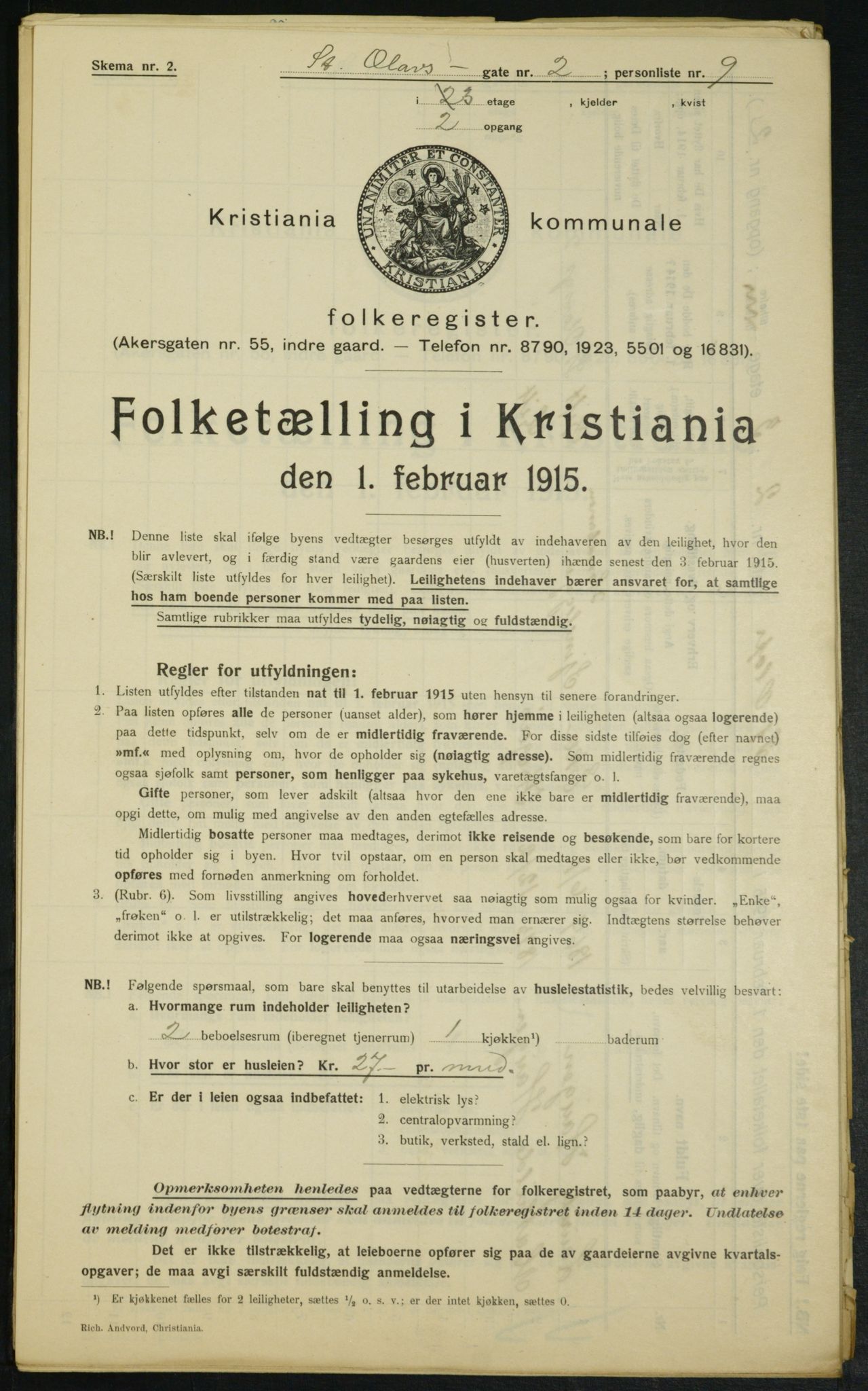OBA, Municipal Census 1915 for Kristiania, 1915, p. 87608