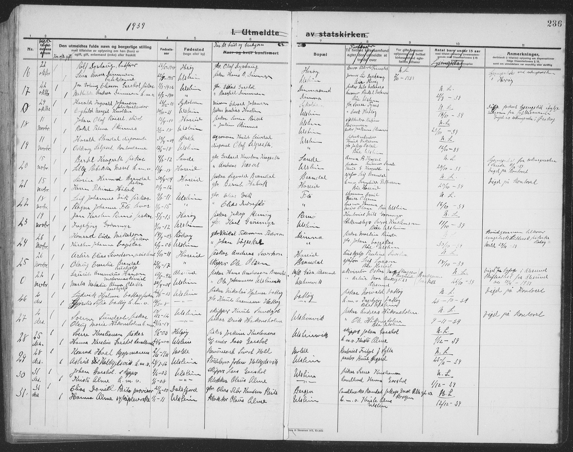 Ministerialprotokoller, klokkerbøker og fødselsregistre - Møre og Romsdal, SAT/A-1454/509/L0113: Parish register (copy) no. 509C03, 1923-1939, p. 236
