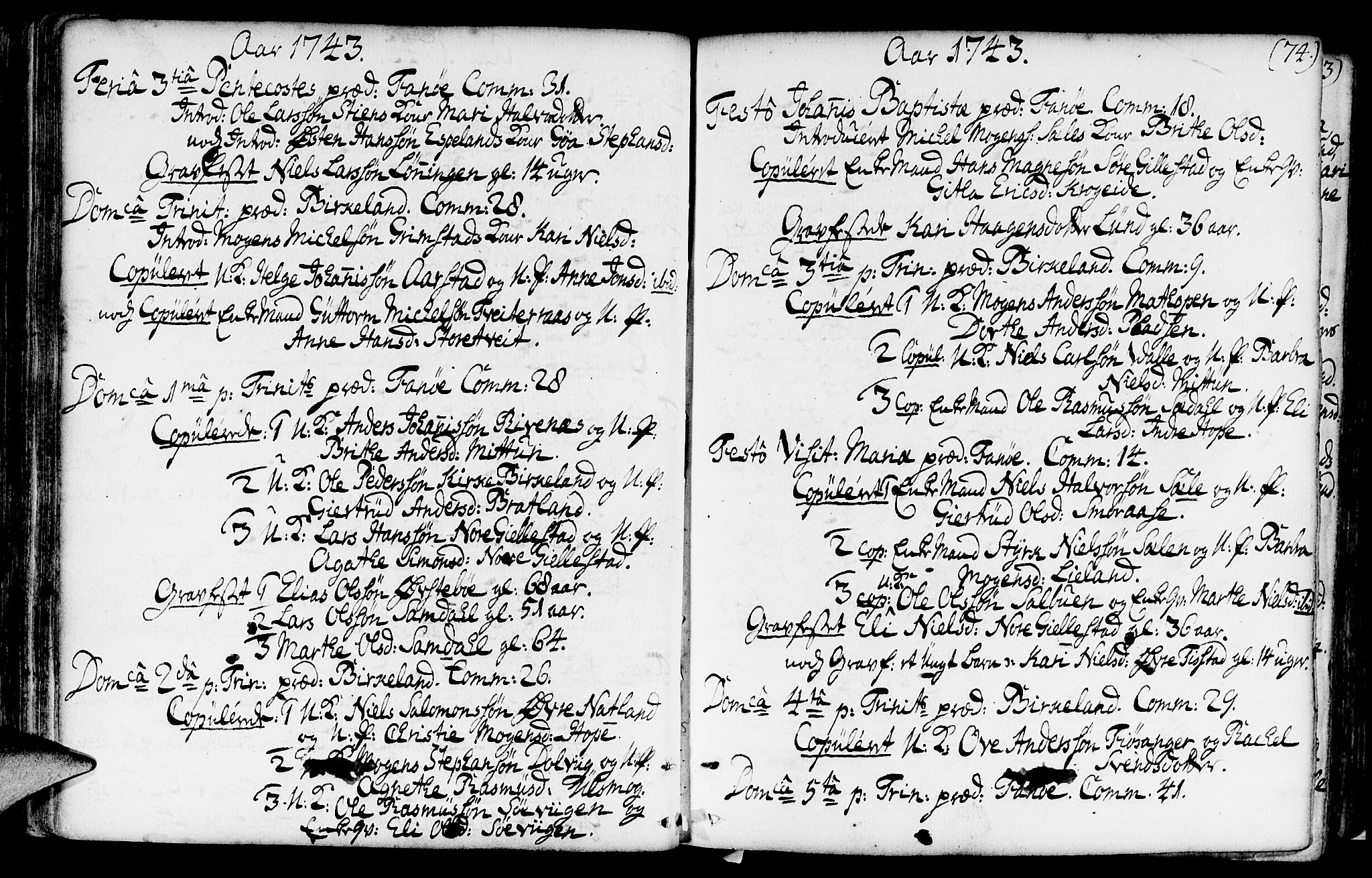 Fana Sokneprestembete, AV/SAB-A-75101/H/Haa/Haaa/L0003: Parish register (official) no. A 3, 1736-1757, p. 74