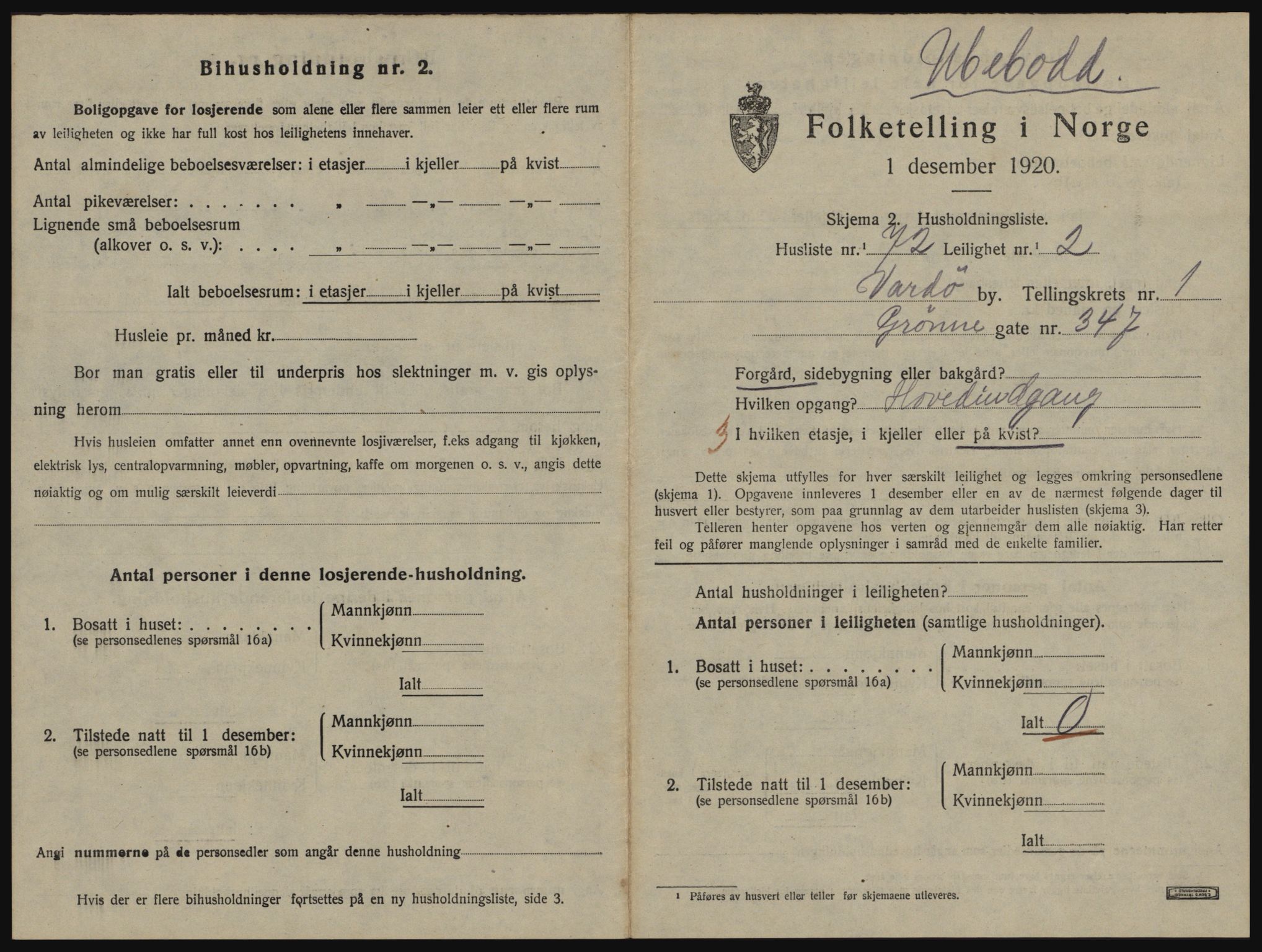 SATØ, 1920 census for Vardø, 1920, p. 1247