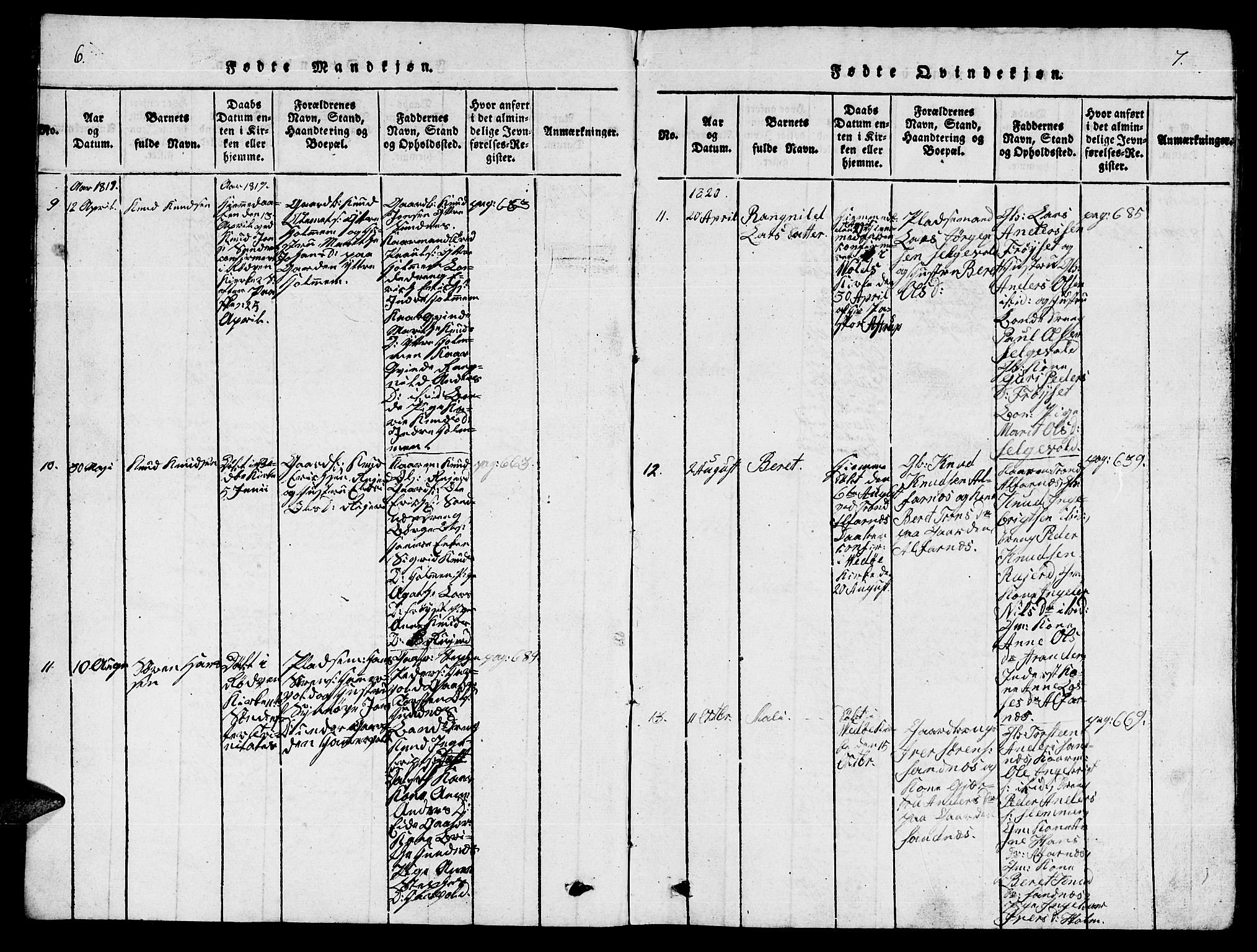 Ministerialprotokoller, klokkerbøker og fødselsregistre - Møre og Romsdal, AV/SAT-A-1454/548/L0613: Parish register (copy) no. 548C01, 1818-1846, p. 6-7