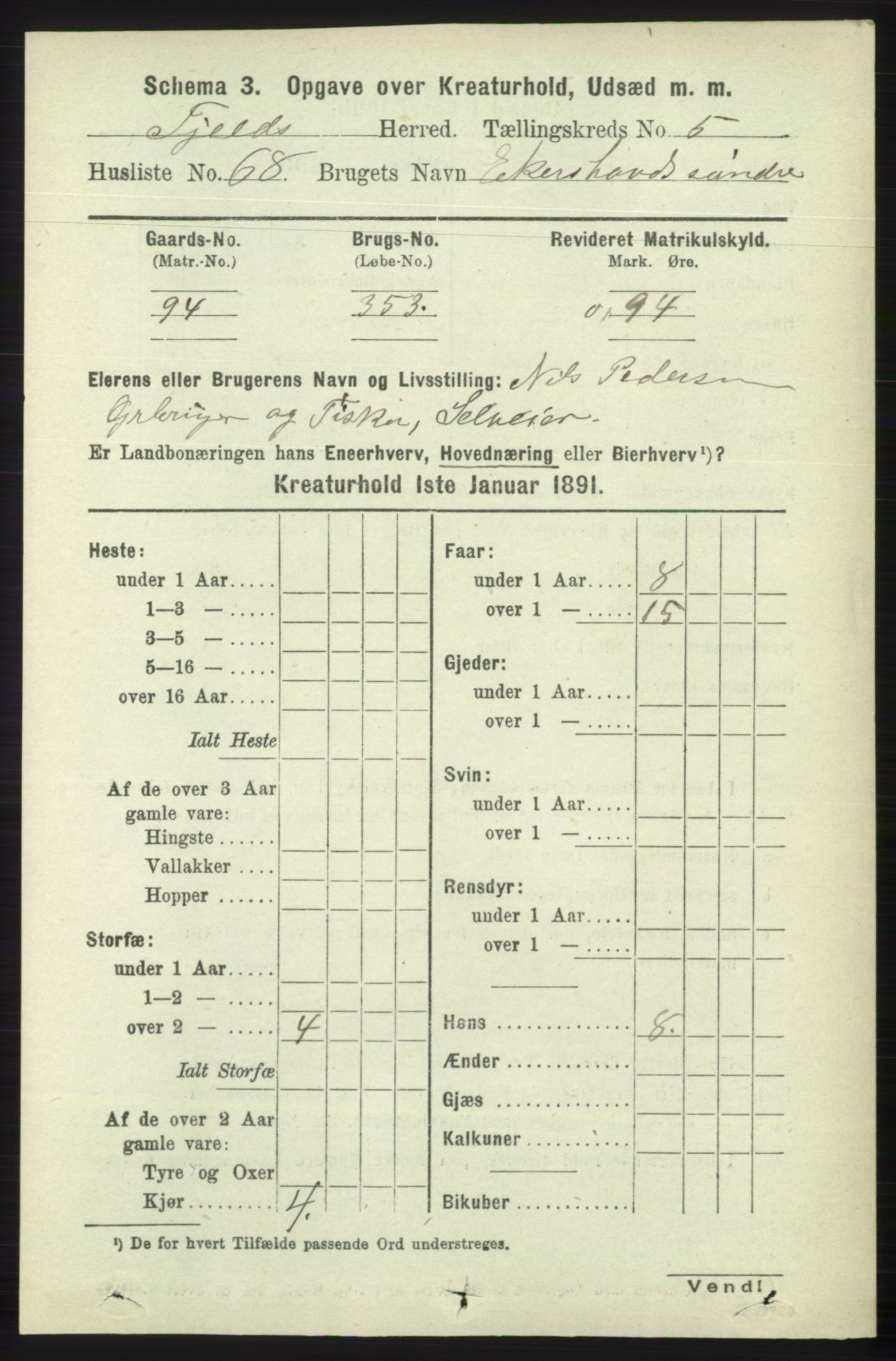 RA, 1891 census for 1246 Fjell, 1891, p. 4647