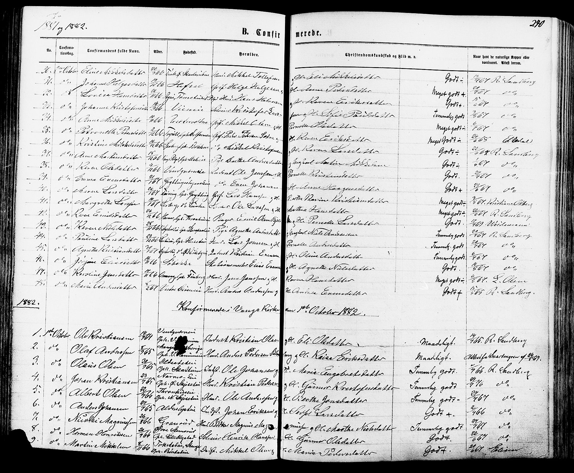 Vang prestekontor, Hedmark, SAH/PREST-008/H/Ha/Haa/L0015: Parish register (official) no. 15, 1871-1885, p. 240