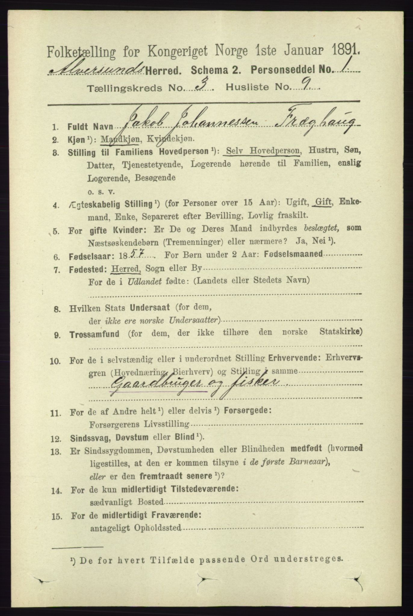 RA, 1891 census for 1257 Alversund, 1891, p. 1090