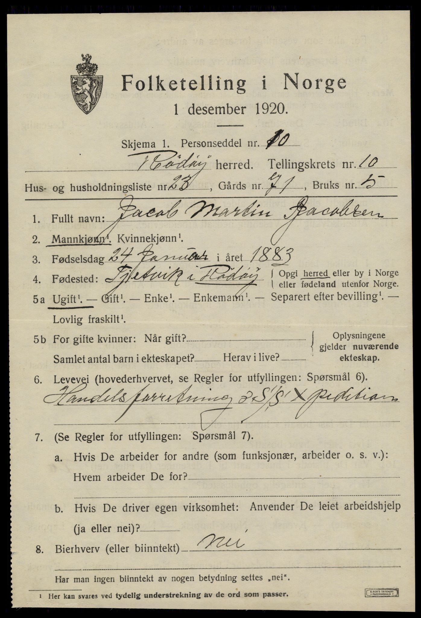 SAT, 1920 census for Rødøy, 1920, p. 5844