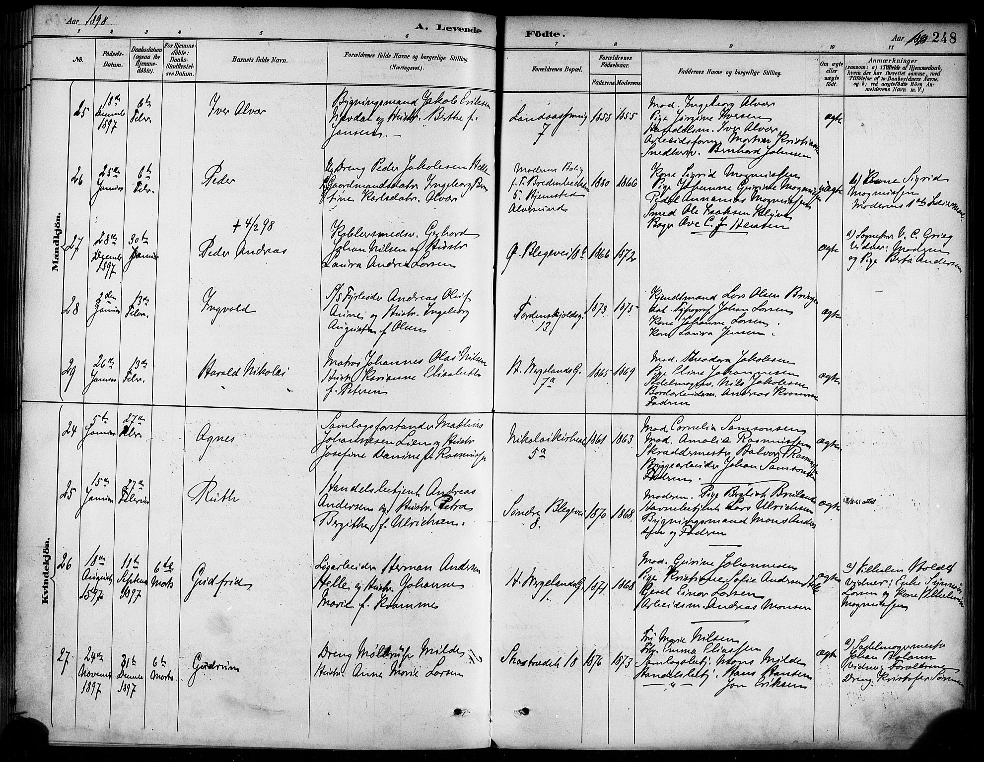 Korskirken sokneprestembete, AV/SAB-A-76101/H/Haa/L0022: Parish register (official) no. B 8, 1889-1899, p. 248