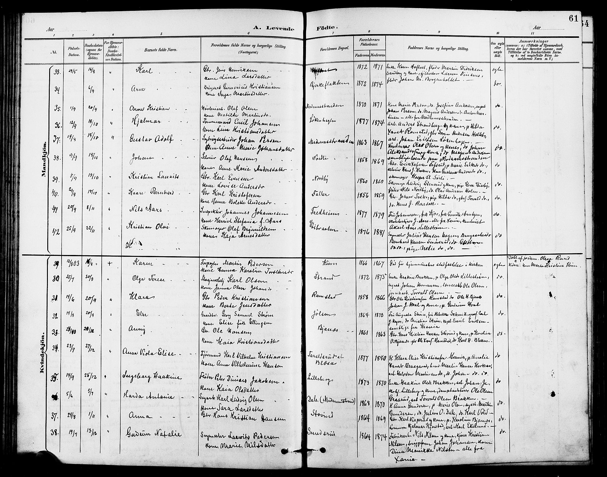 Fet prestekontor Kirkebøker, AV/SAO-A-10370a/G/Ga/L0007: Parish register (copy) no. I 7, 1892-1906, p. 61