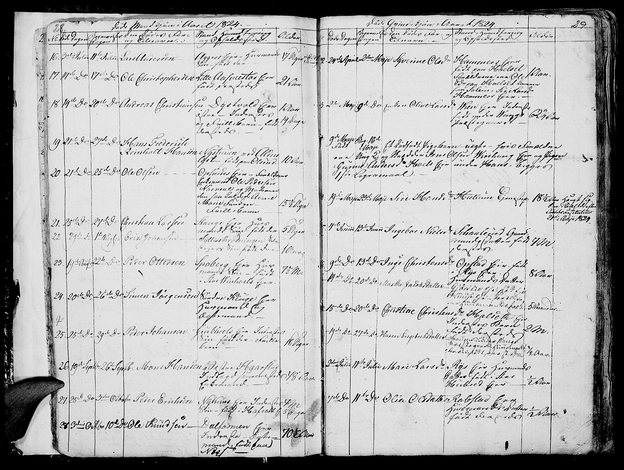 Vang prestekontor, Hedmark, SAH/PREST-008/H/Ha/Hab/L0006: Parish register (copy) no. 6, 1819-1832, p. 28-29