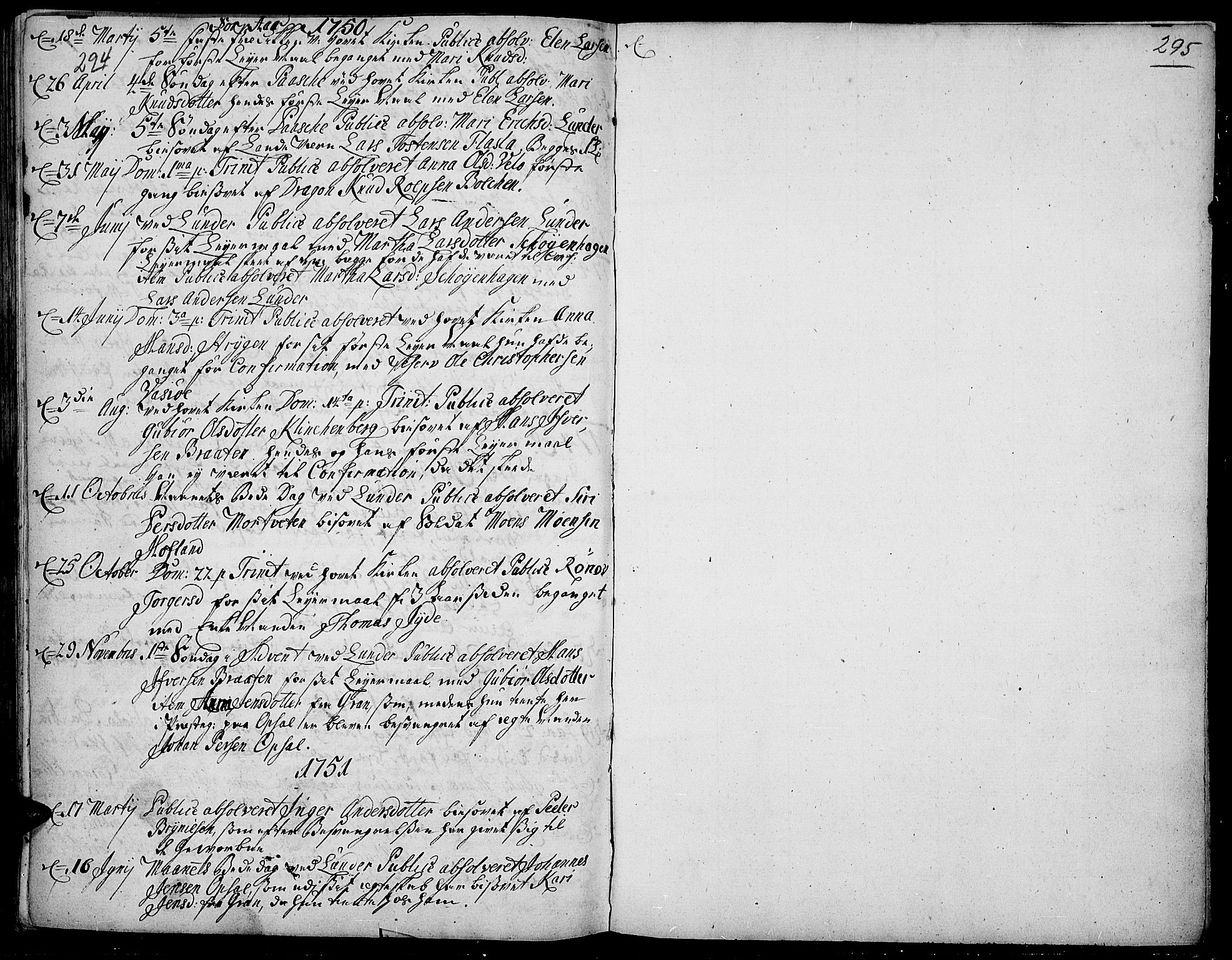 Jevnaker prestekontor, AV/SAH-PREST-116/H/Ha/Haa/L0002: Parish register (official) no. 2, 1725-1751, p. 294-295