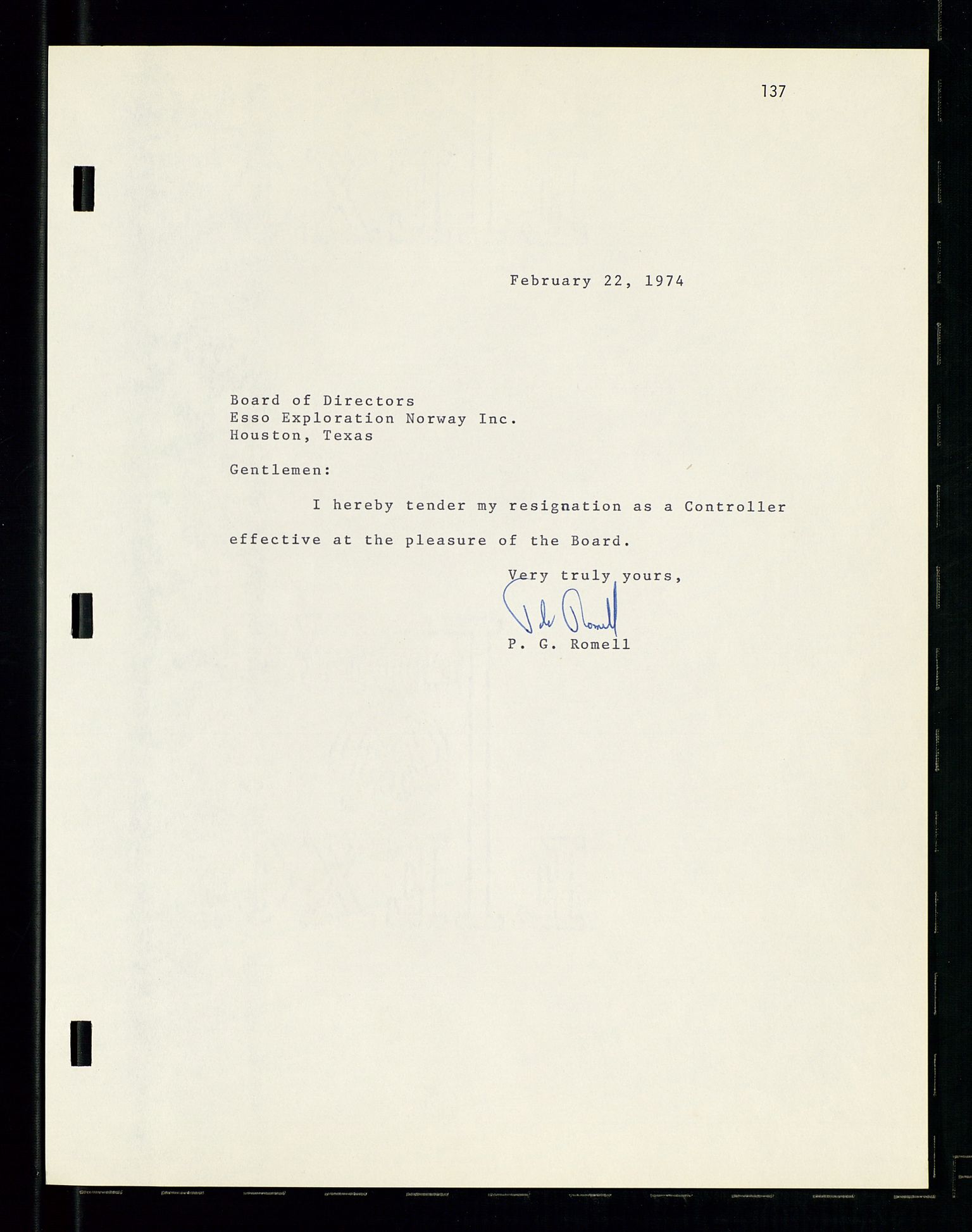 Pa 1512 - Esso Exploration and Production Norway Inc., SAST/A-101917/A/Aa/L0001/0001: Styredokumenter / Corporate records, By-Laws, Board meeting minutes, Incorporations, 1965-1975, p. 137