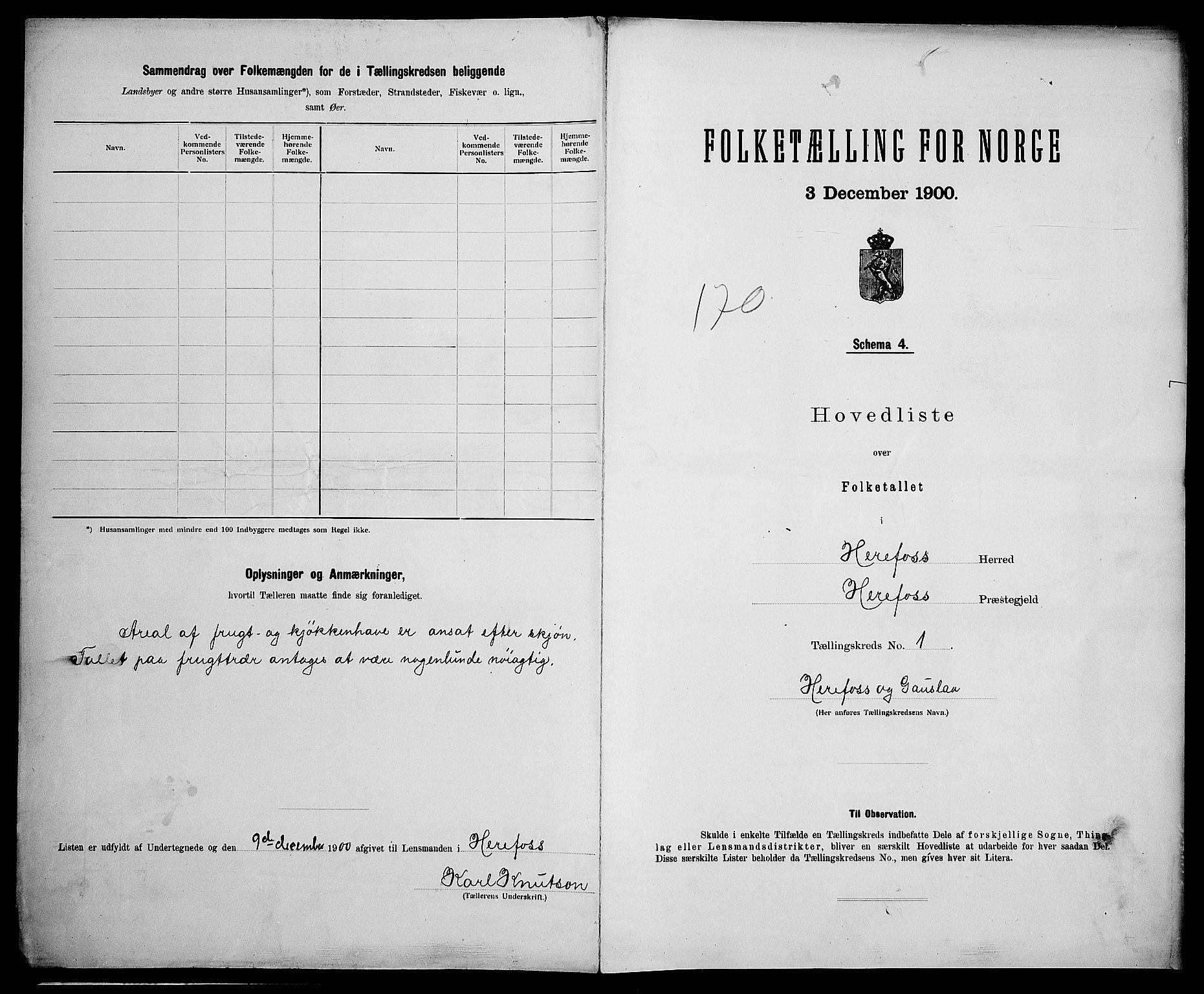 SAK, 1900 census for Herefoss, 1900, p. 9