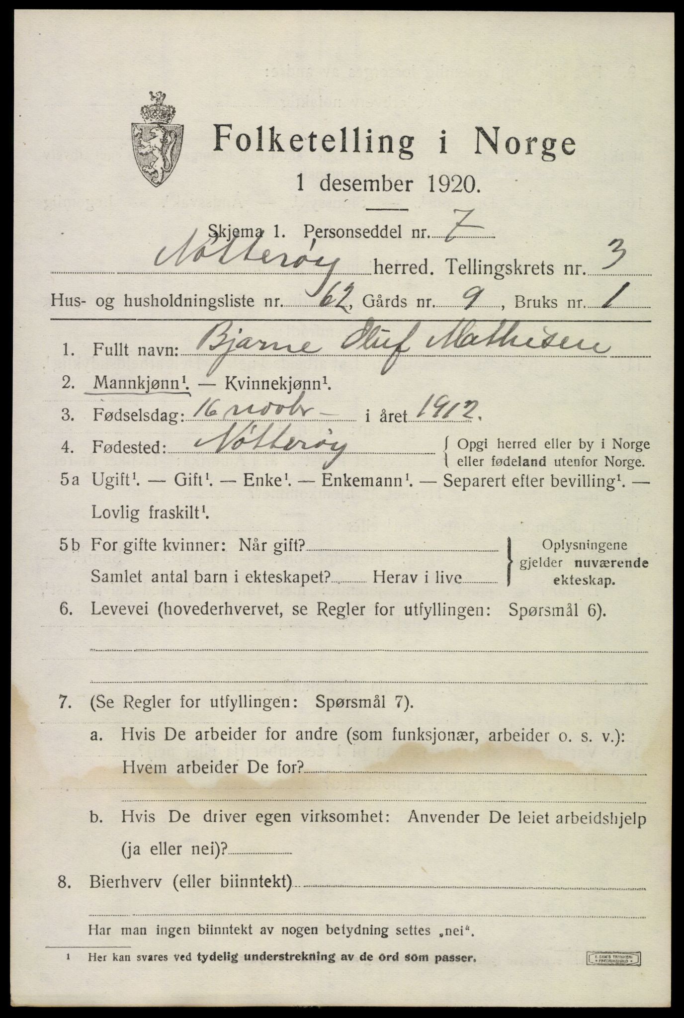 SAKO, 1920 census for Nøtterøy, 1920, p. 6211