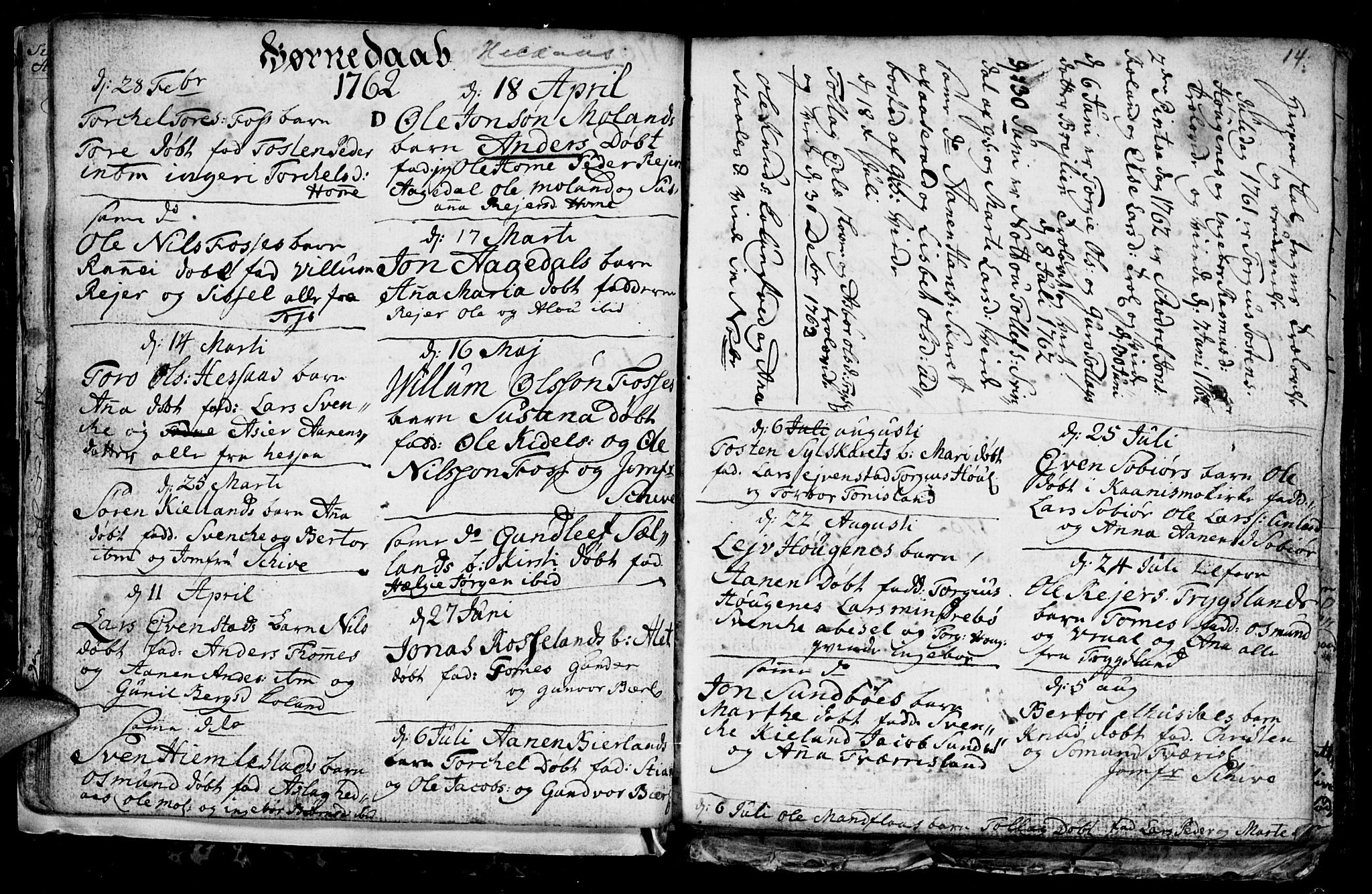 Bjelland sokneprestkontor, AV/SAK-1111-0005/F/Fb/Fba/L0002: Parish register (copy) no. B 2, 1753-1792, p. 14