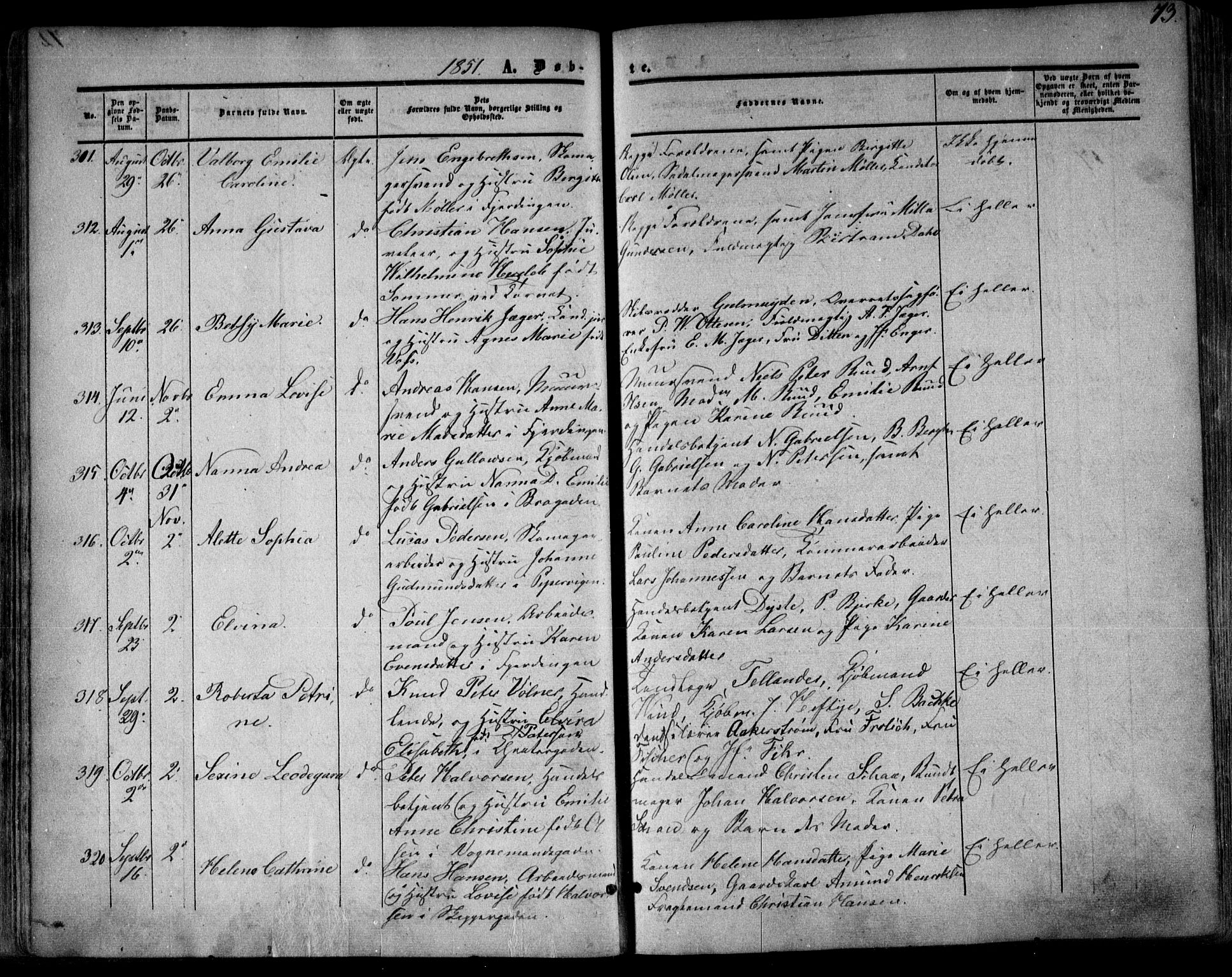 Oslo domkirke Kirkebøker, SAO/A-10752/F/Fa/L0014: Parish register (official) no. 14, 1850-1857, p. 73