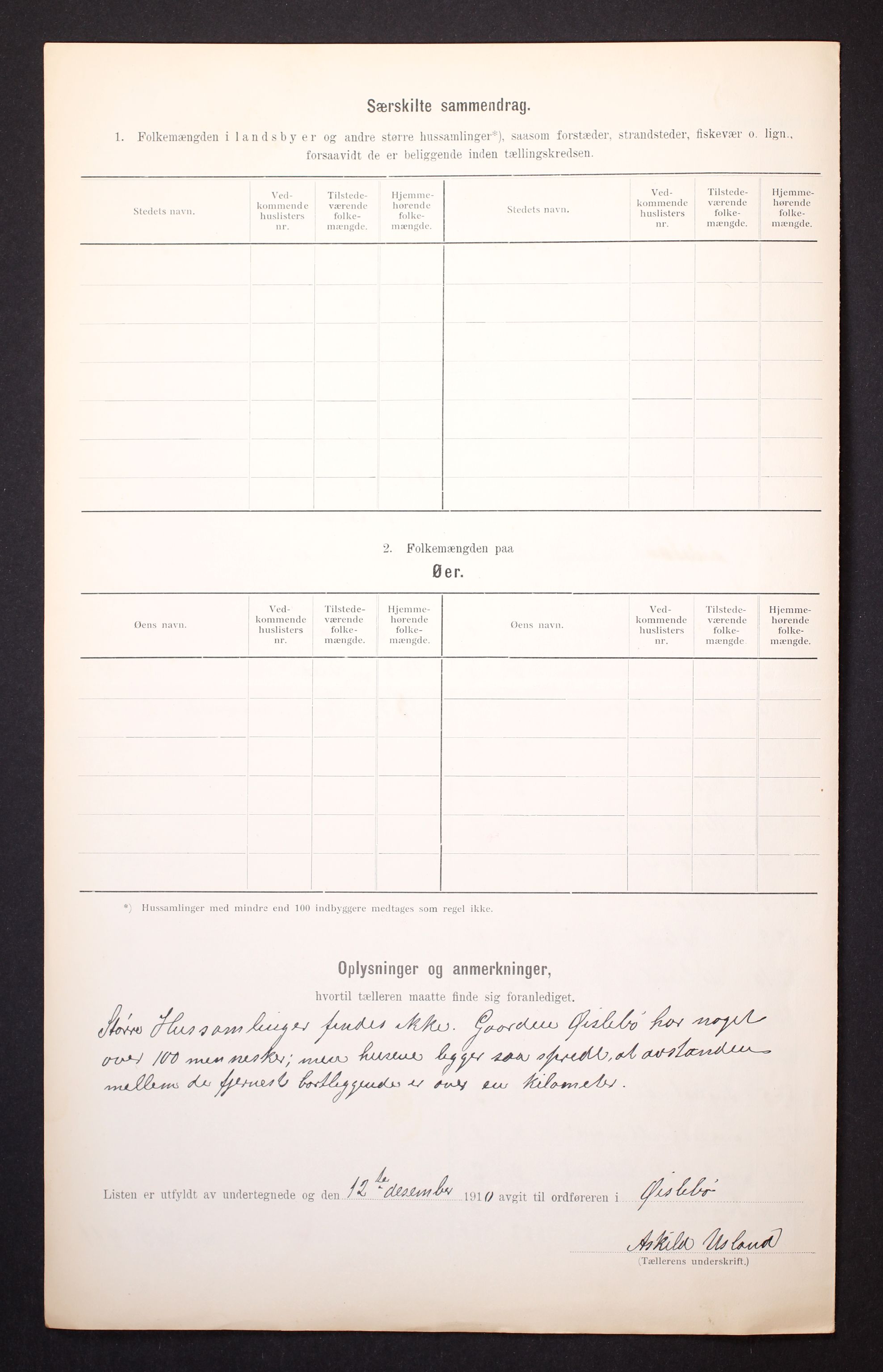 RA, 1910 census for Øyslebø, 1910, p. 6