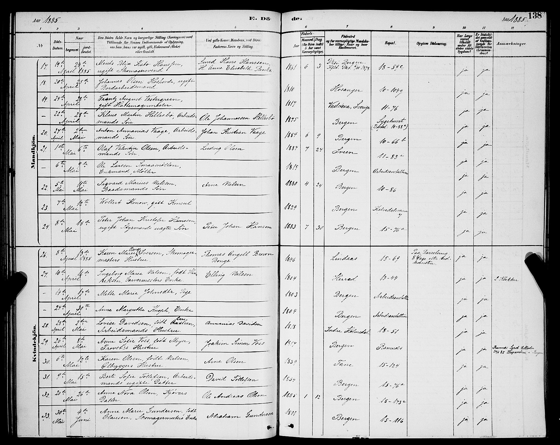 Domkirken sokneprestembete, AV/SAB-A-74801/H/Hab/L0041: Parish register (copy) no. E 5, 1878-1900, p. 138