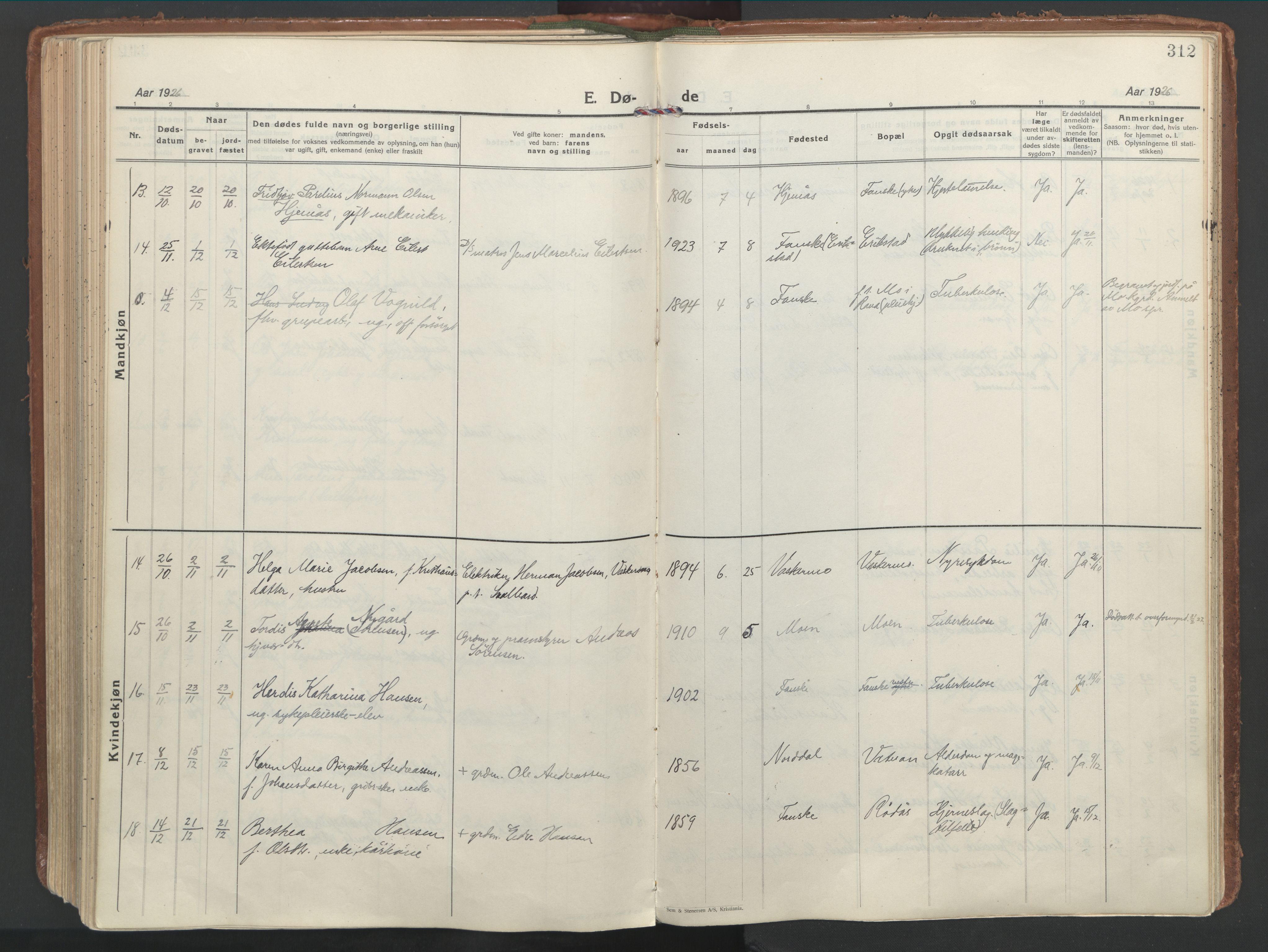 Ministerialprotokoller, klokkerbøker og fødselsregistre - Nordland, SAT/A-1459/849/L0699: Parish register (official) no. 849A10, 1924-1937, p. 312