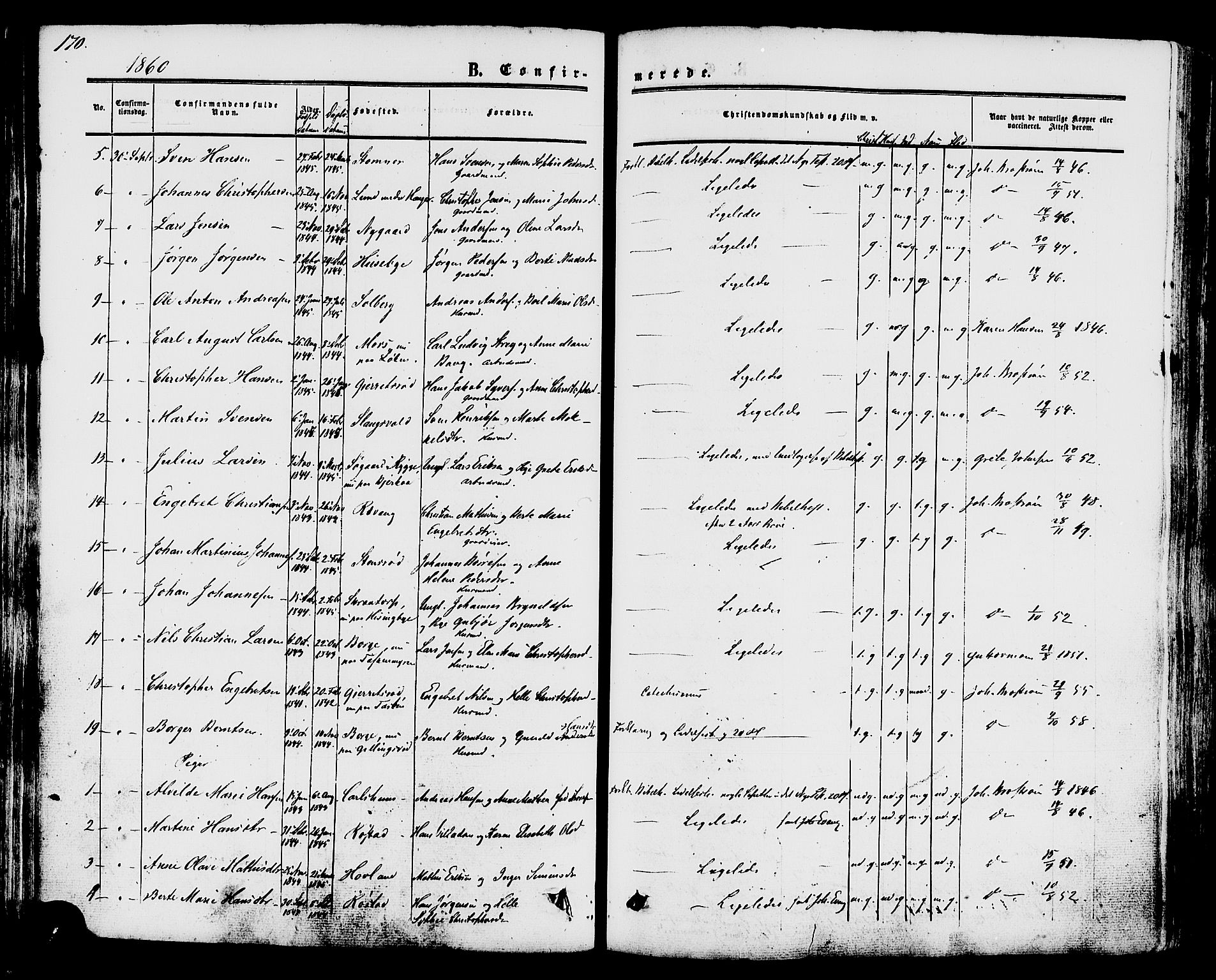 Råde prestekontor kirkebøker, AV/SAO-A-2009/F/Fa/L0006: Parish register (official) no. 6, 1854-1877, p. 170