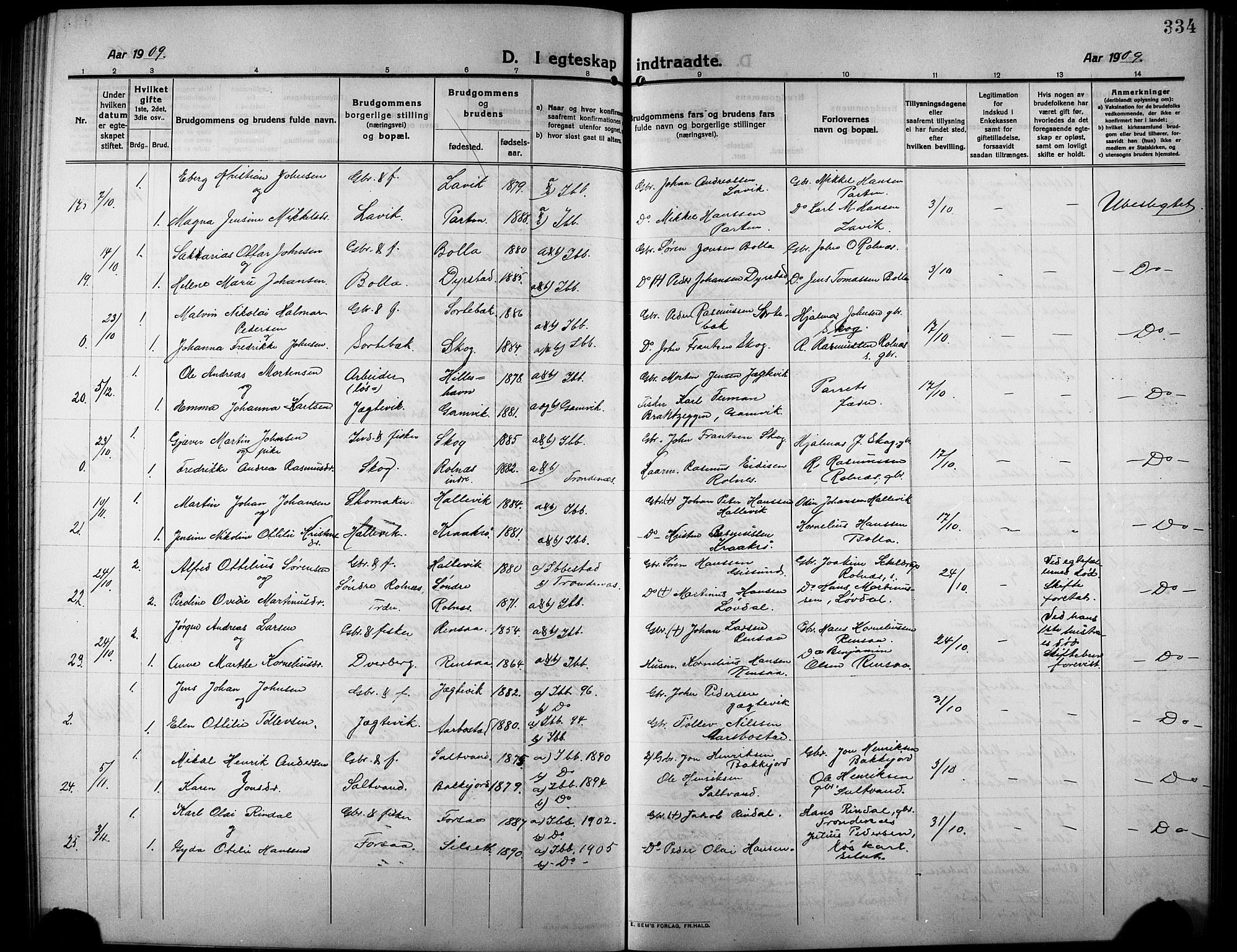 Ibestad sokneprestembete, SATØ/S-0077/H/Ha/Hab/L0009klokker: Parish register (copy) no. 9, 1902-1914, p. 334