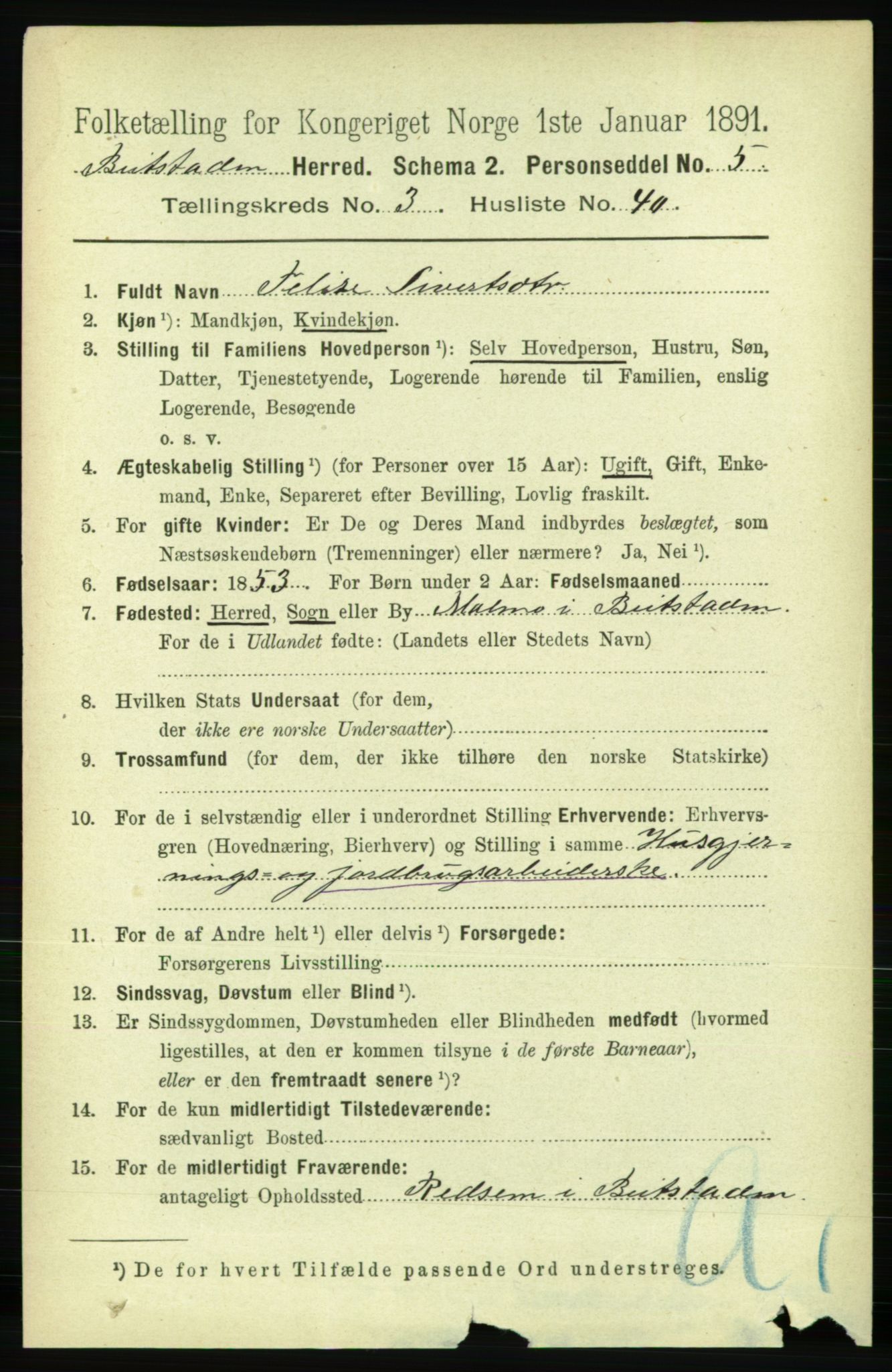 RA, 1891 census for 1727 Beitstad, 1891, p. 963