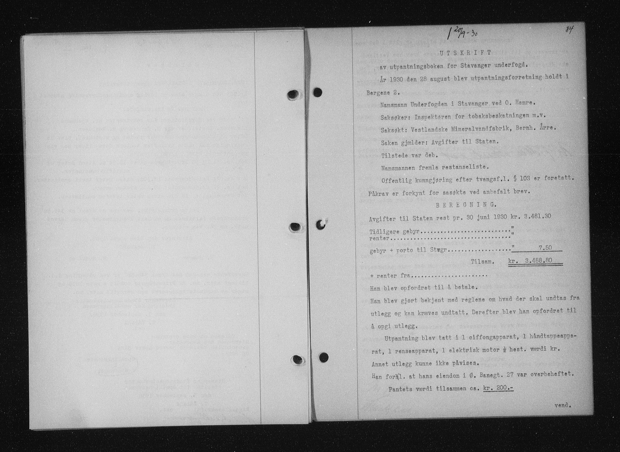 Stavanger byfogd, SAST/A-101408/001/4/41/410/410BB/L0058: Mortgage book no. 48, 1930-1931, Deed date: 20.09.1930