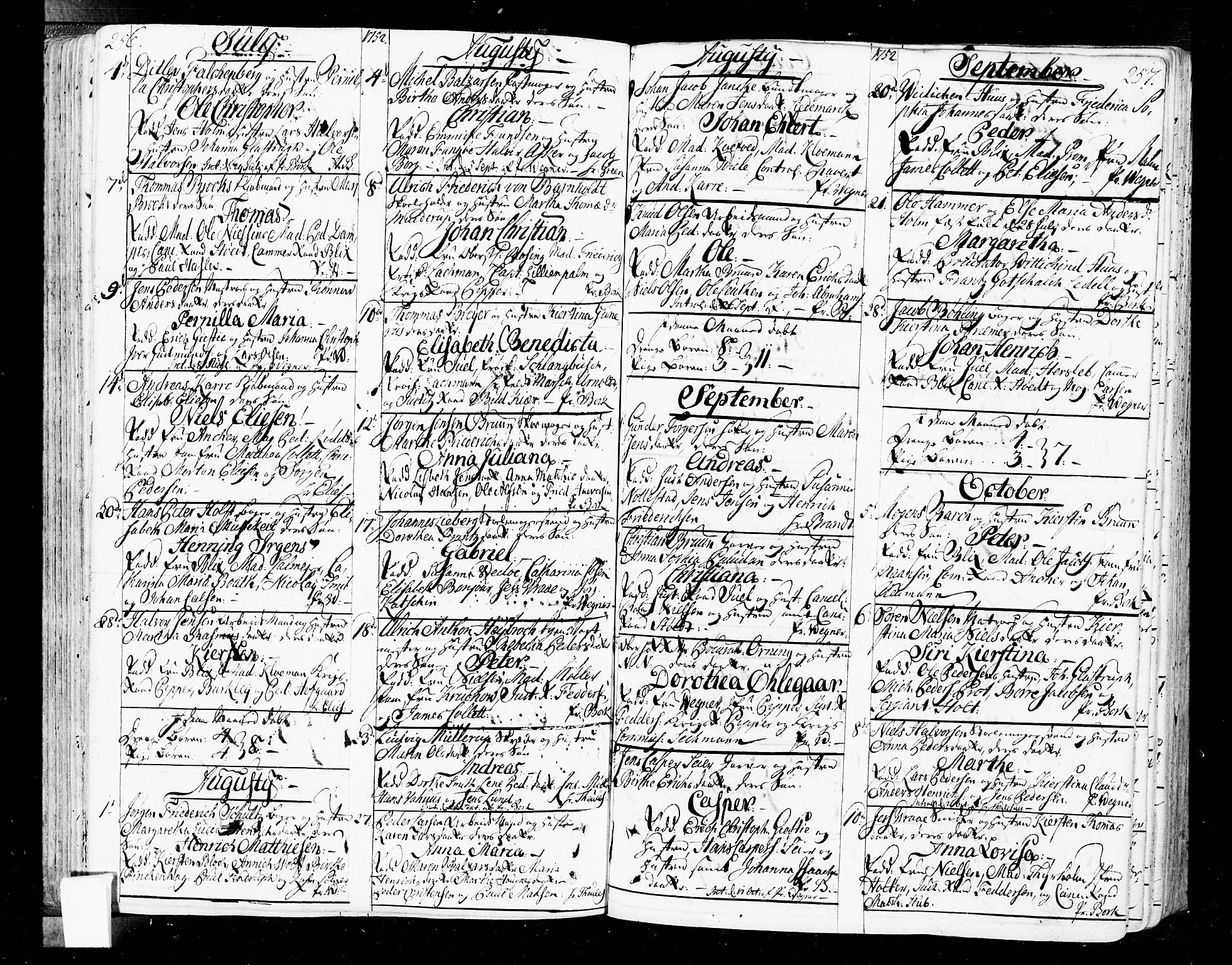Oslo domkirke Kirkebøker, SAO/A-10752/F/Fa/L0004: Parish register (official) no. 4, 1743-1786, p. 256-257