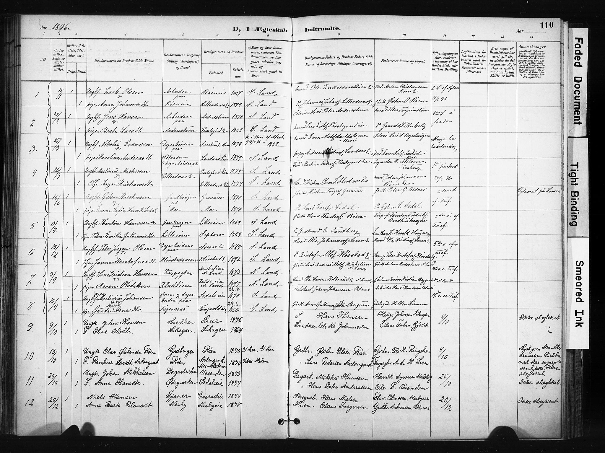 Søndre Land prestekontor, AV/SAH-PREST-122/K/L0004: Parish register (official) no. 4, 1895-1904, p. 110